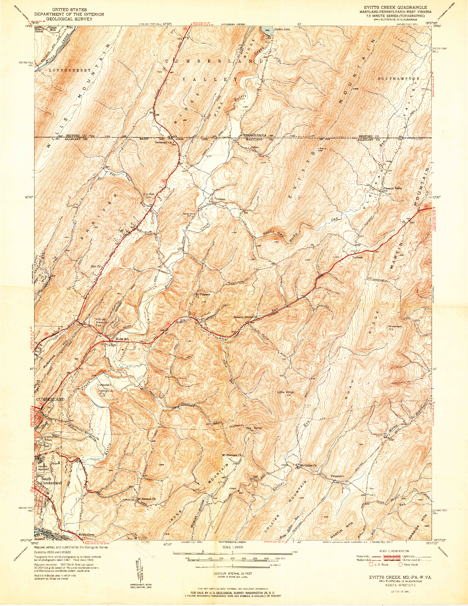 USGS 1:24000-SCALE QUADRANGLE FOR EVITTS CREEK, MD 1951