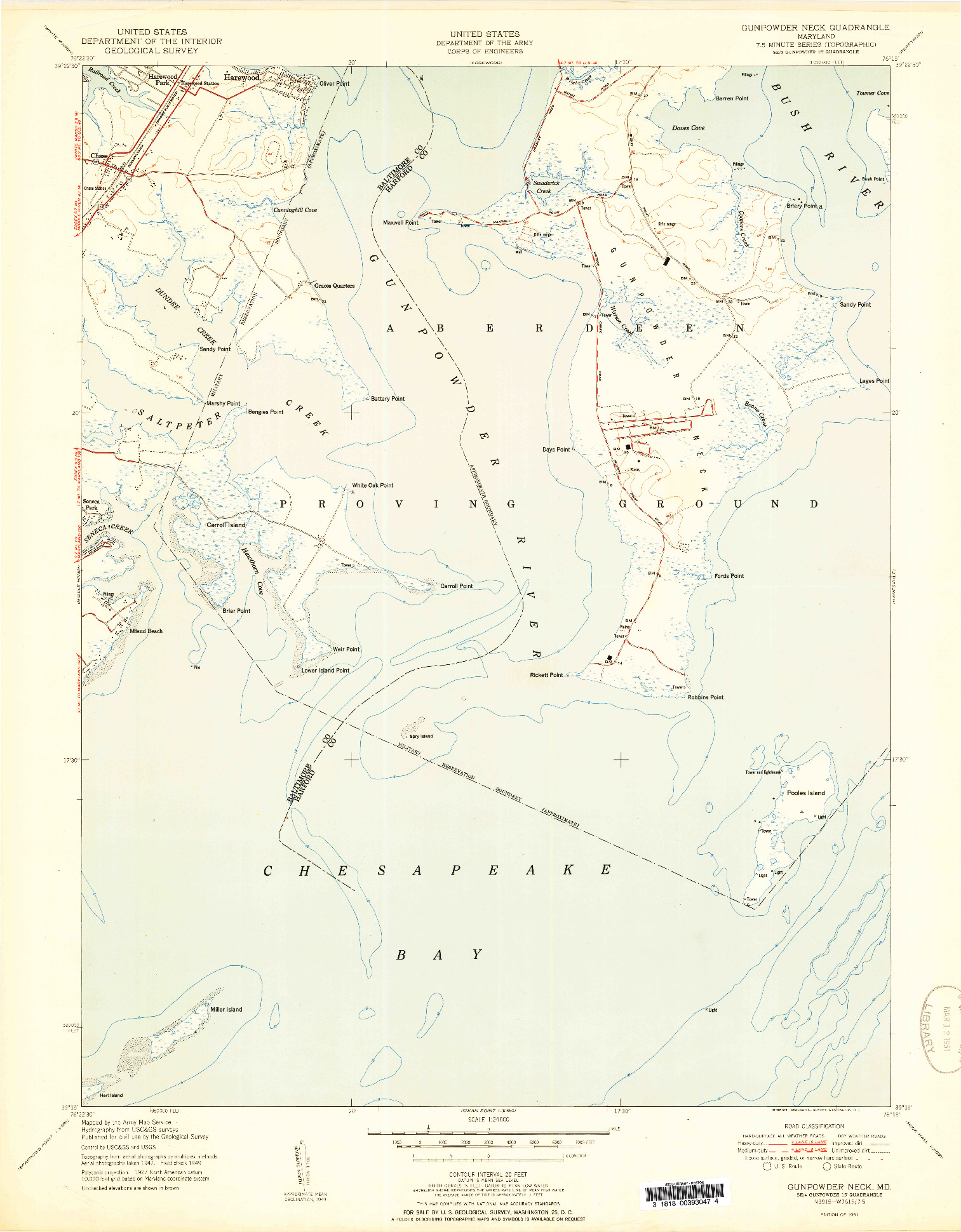 USGS 1:24000-SCALE QUADRANGLE FOR GUNPOWDER NECK, MD 1951