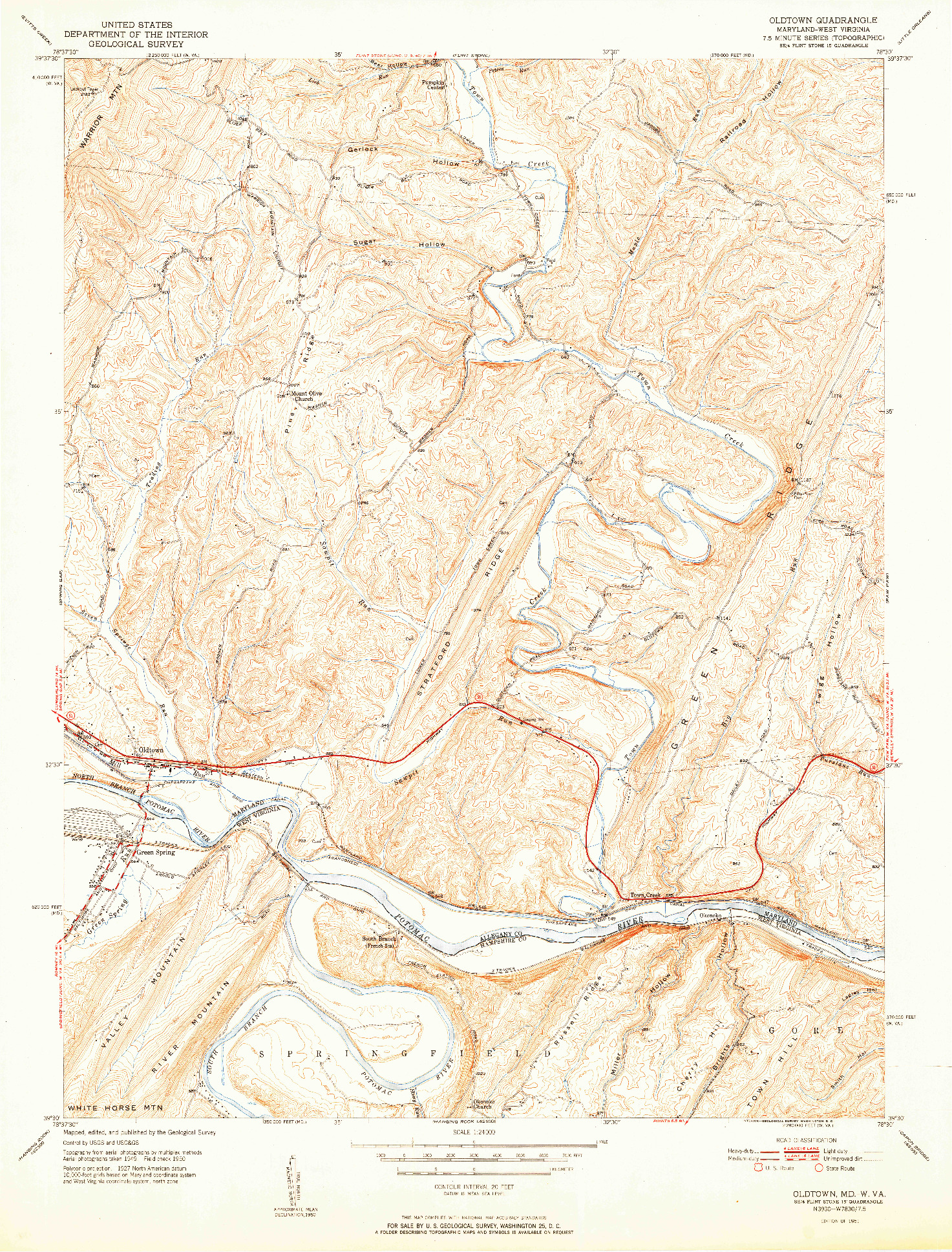 USGS 1:24000-SCALE QUADRANGLE FOR OLDTOWN, MD 1951