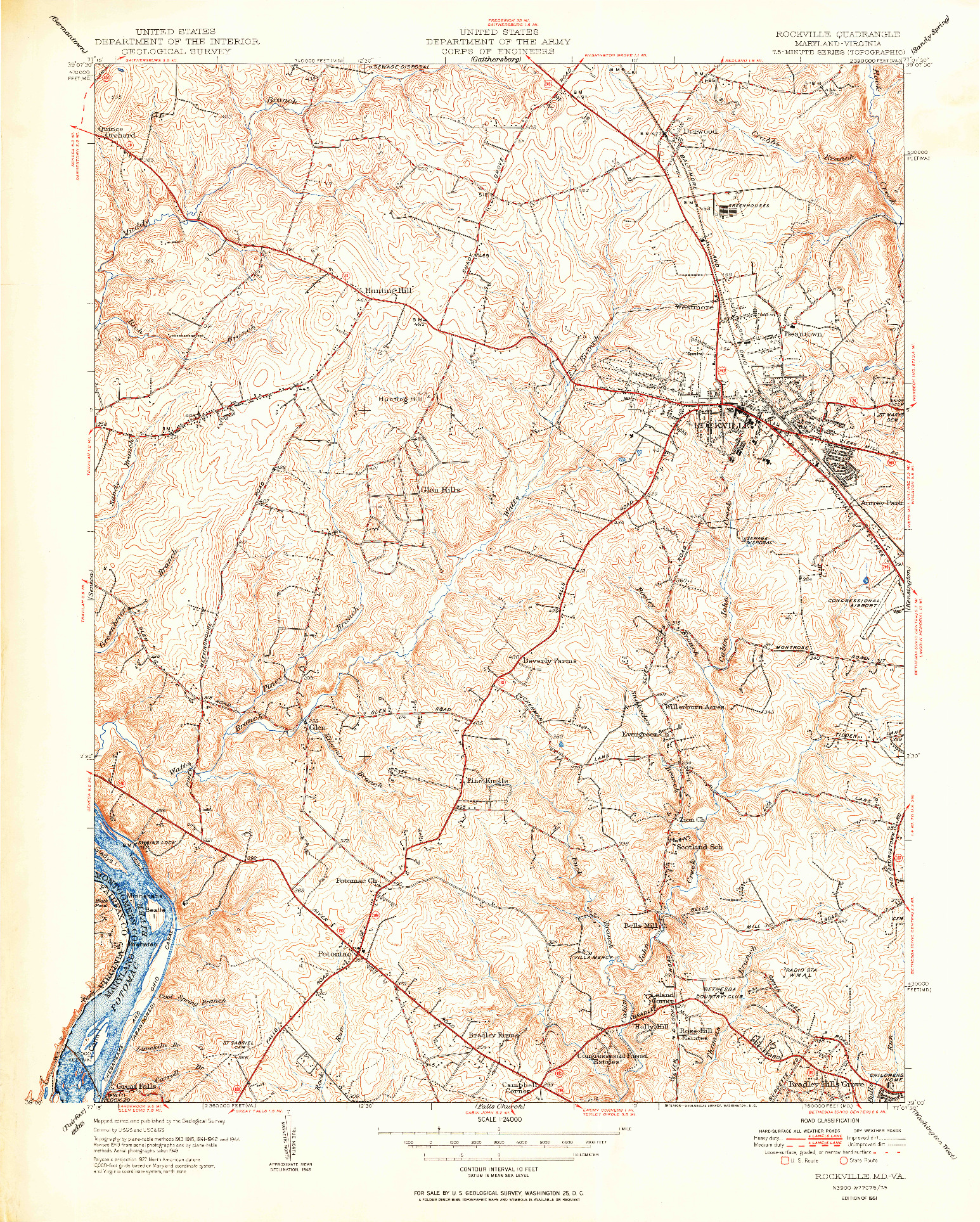 USGS 1:24000-SCALE QUADRANGLE FOR ROCKVILLE, MD 1951