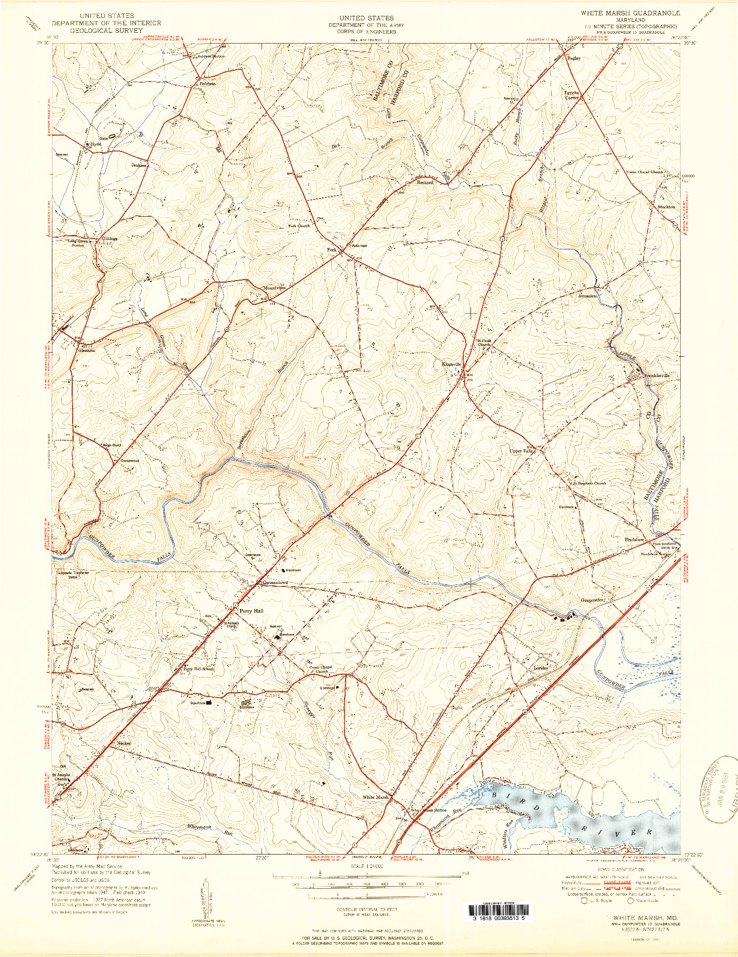 USGS 1:24000-SCALE QUADRANGLE FOR WHITE MARSH, MD 1951