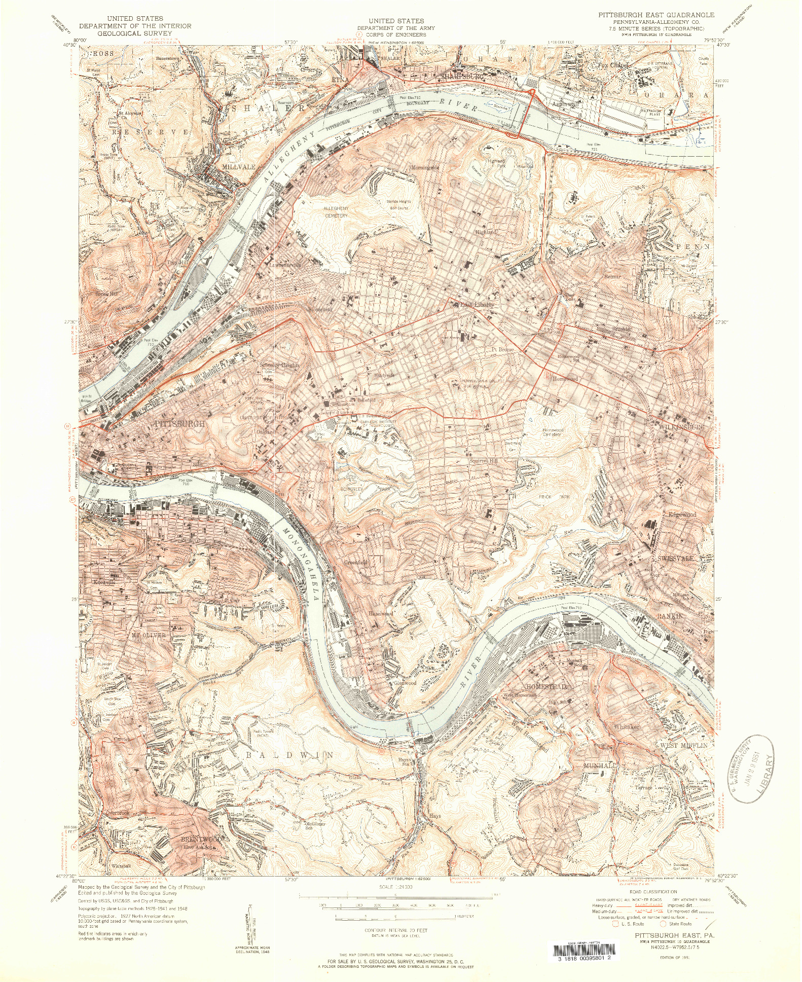 USGS 1:24000-SCALE QUADRANGLE FOR PITTSBURGH EAST, PA 1951