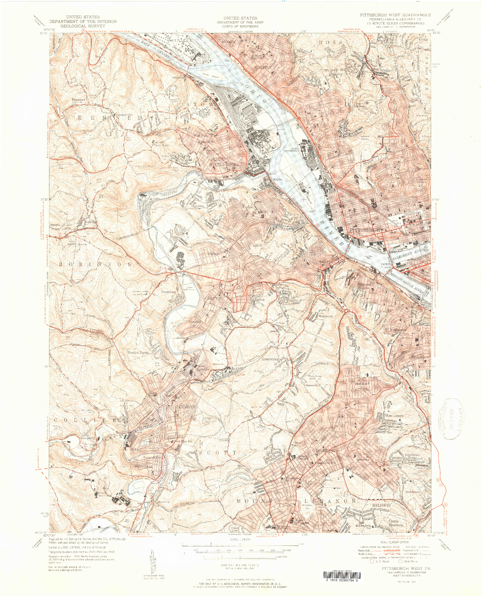 USGS 1:24000-SCALE QUADRANGLE FOR PITTSBURGH WEST, PA 1951