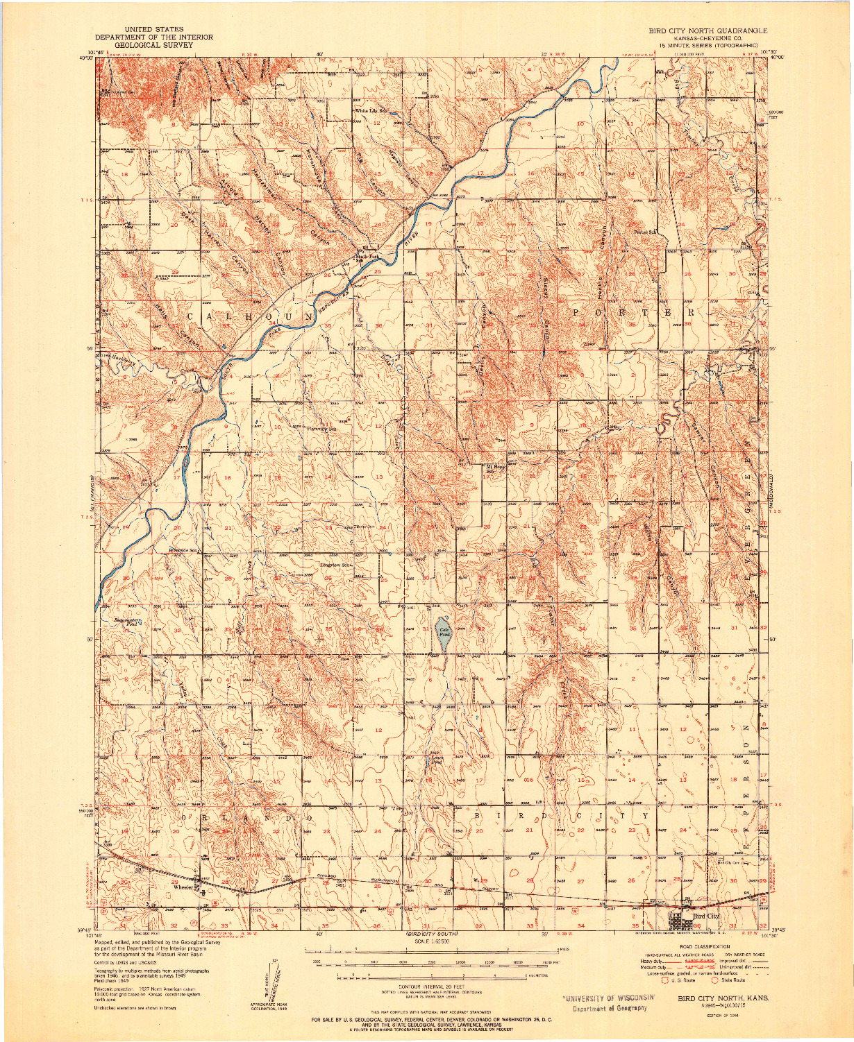 USGS 1:62500-SCALE QUADRANGLE FOR BIRD CITY NORTH, KS 1951