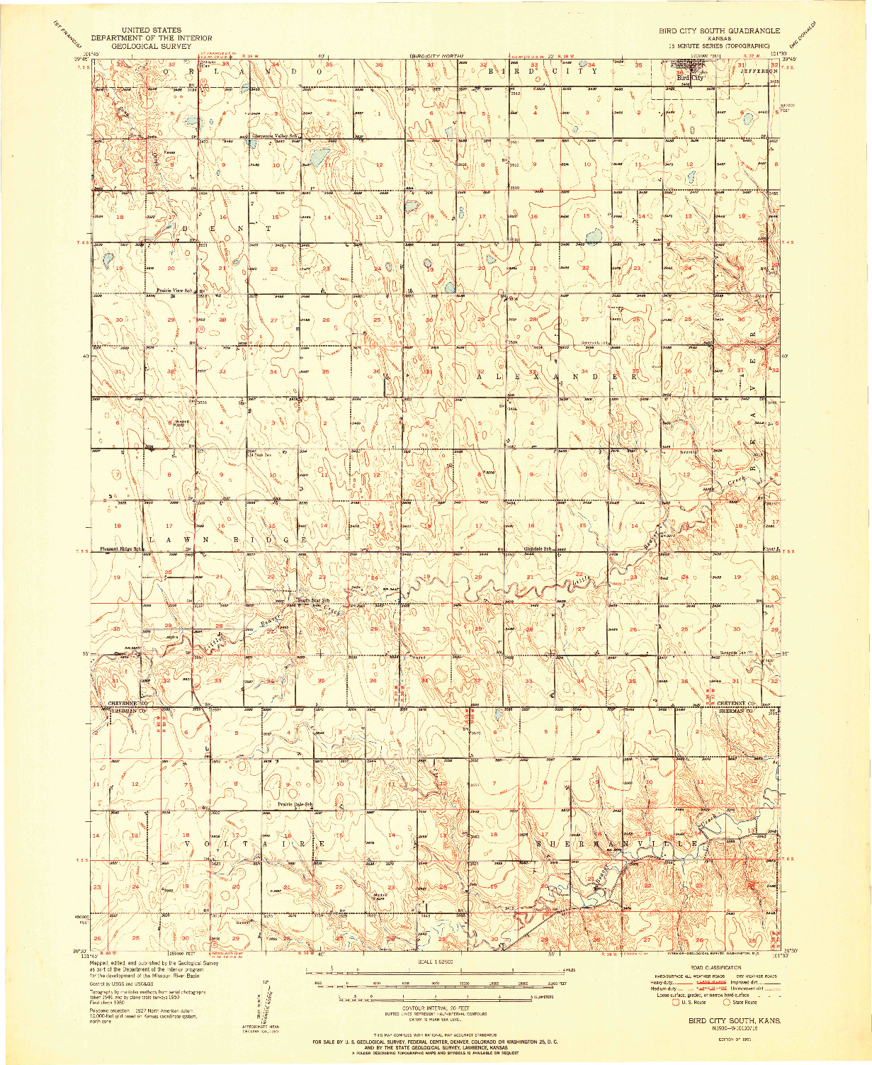 USGS 1:62500-SCALE QUADRANGLE FOR BIRD CITY SOUTH, KS 1951