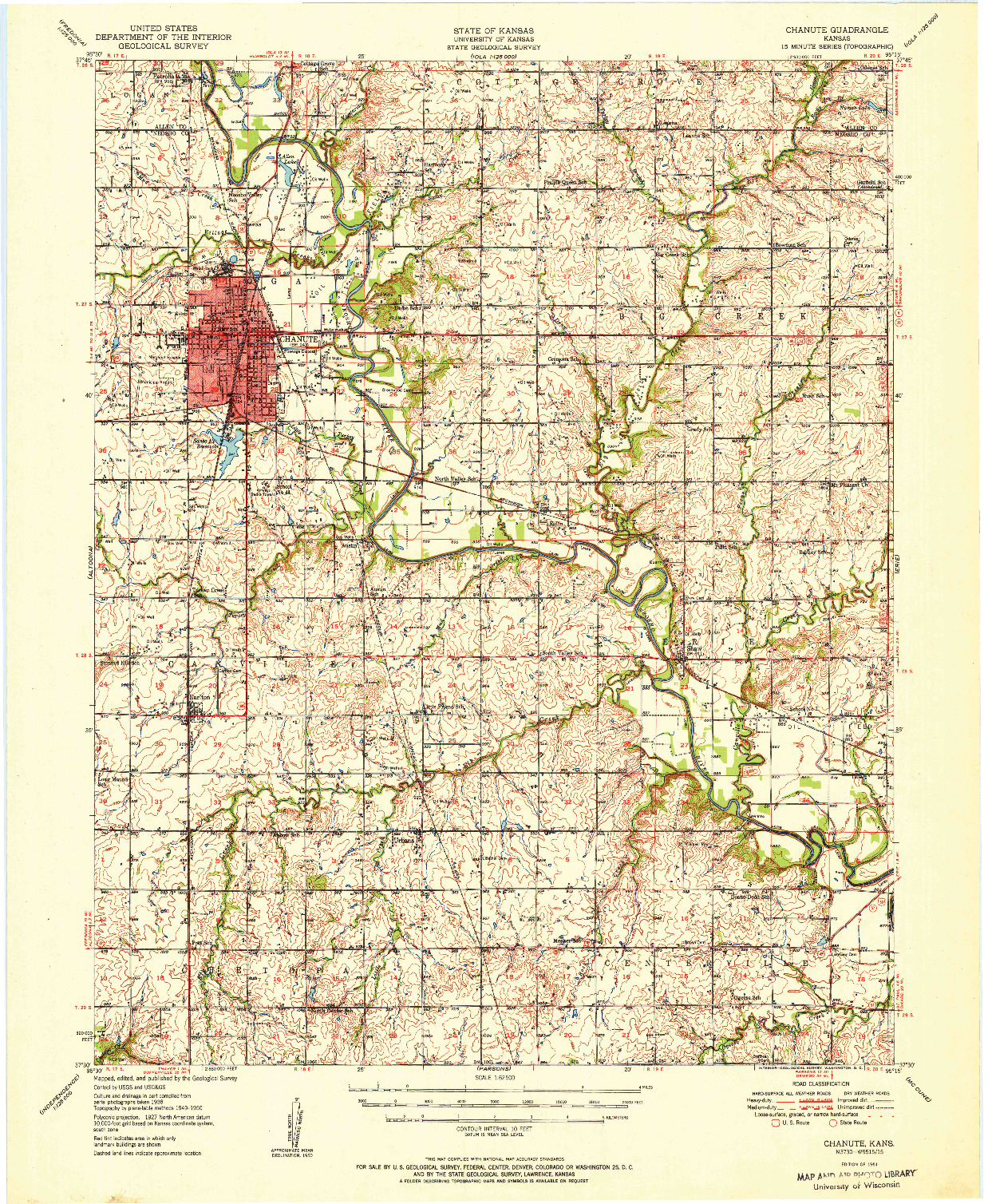 USGS 1:62500-SCALE QUADRANGLE FOR CHANUTE, KS 1951