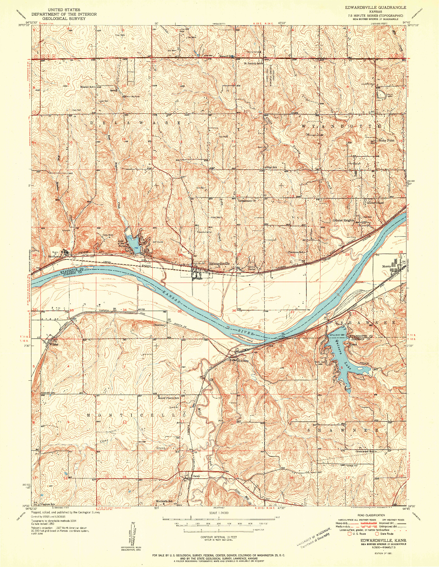 USGS 1:24000-SCALE QUADRANGLE FOR EDWARDSVILLE, KS 1951