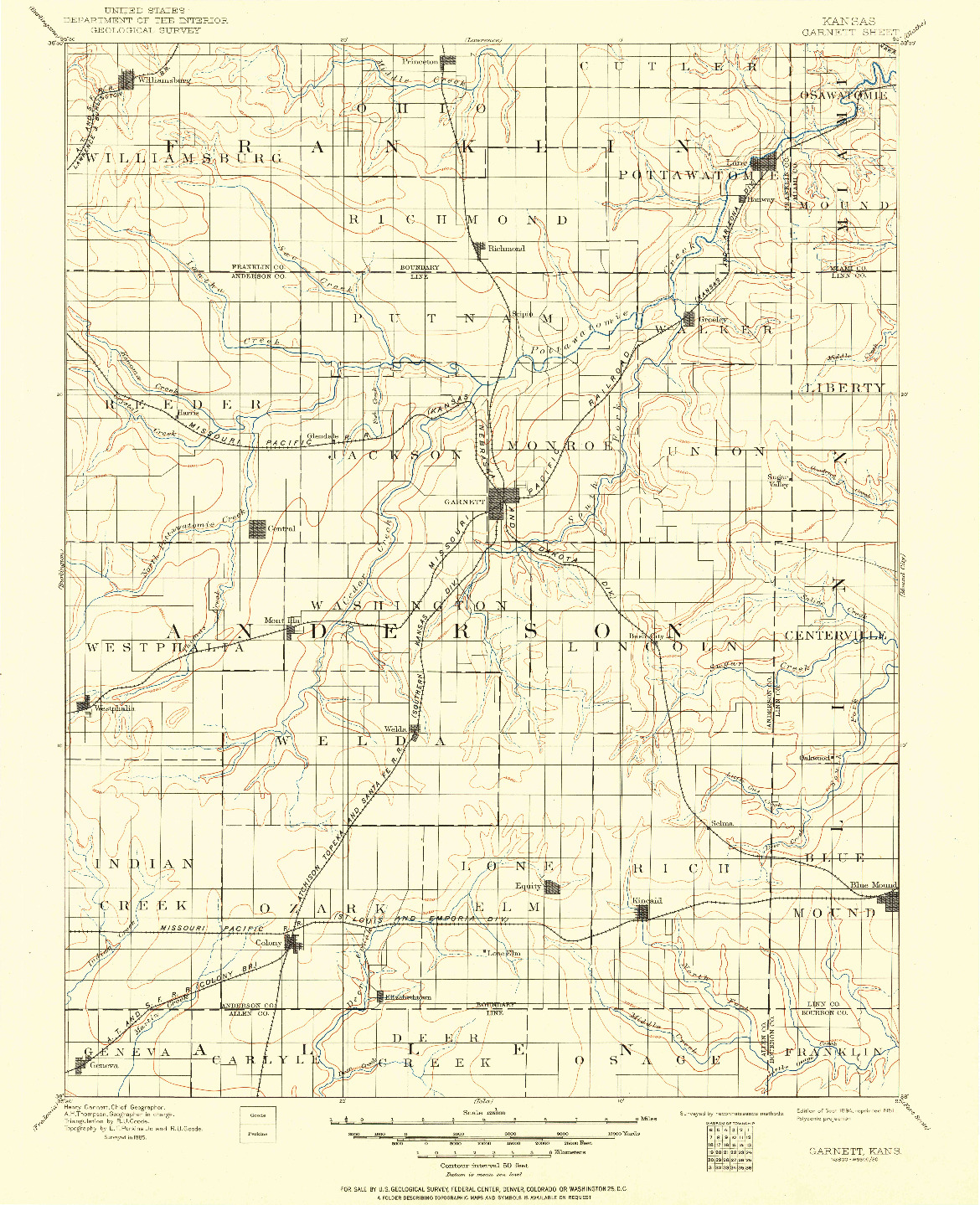 USGS 1:125000-SCALE QUADRANGLE FOR GARNETT, KS 1894