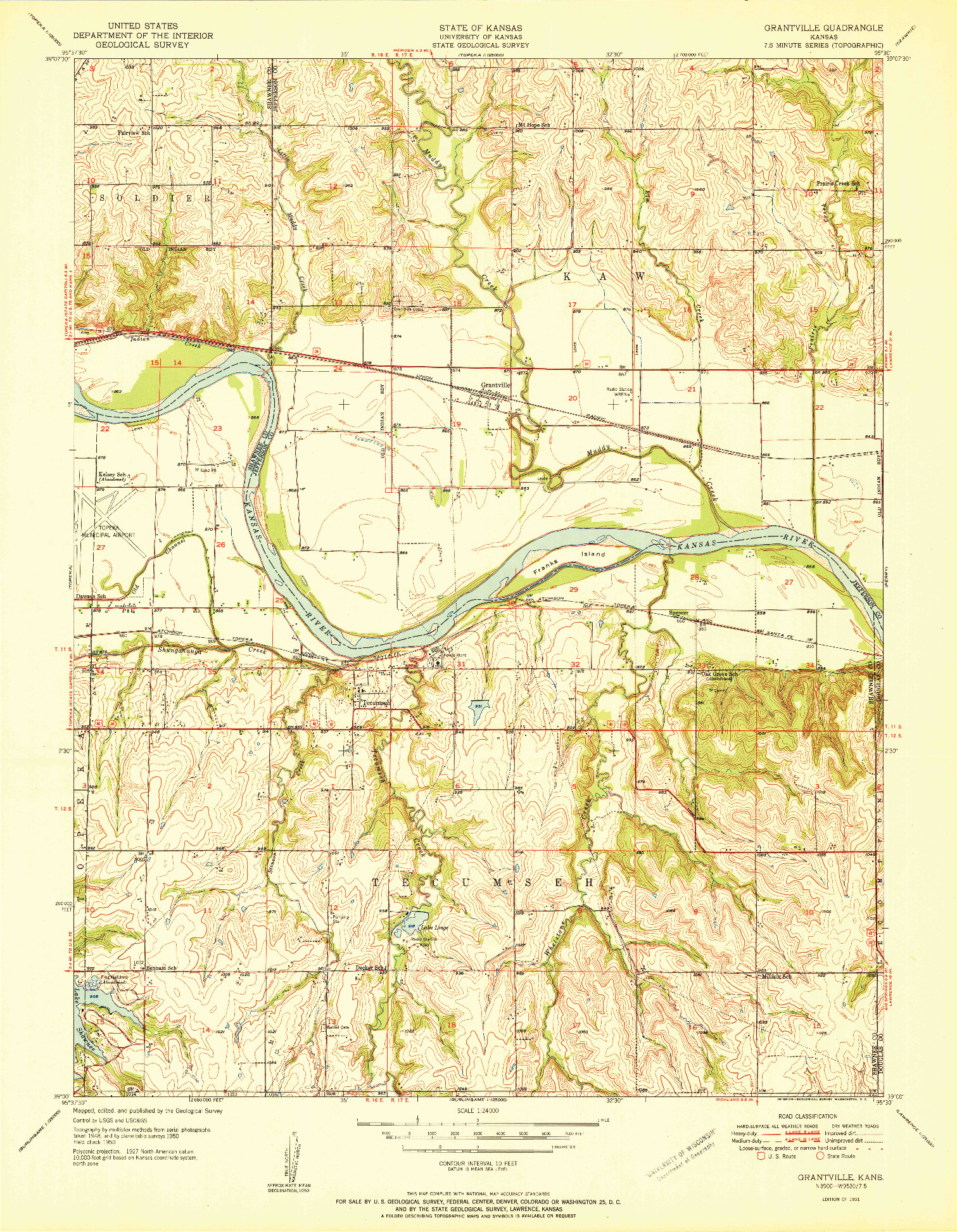 USGS 1:24000-SCALE QUADRANGLE FOR GRANTVILLE, KS 1951