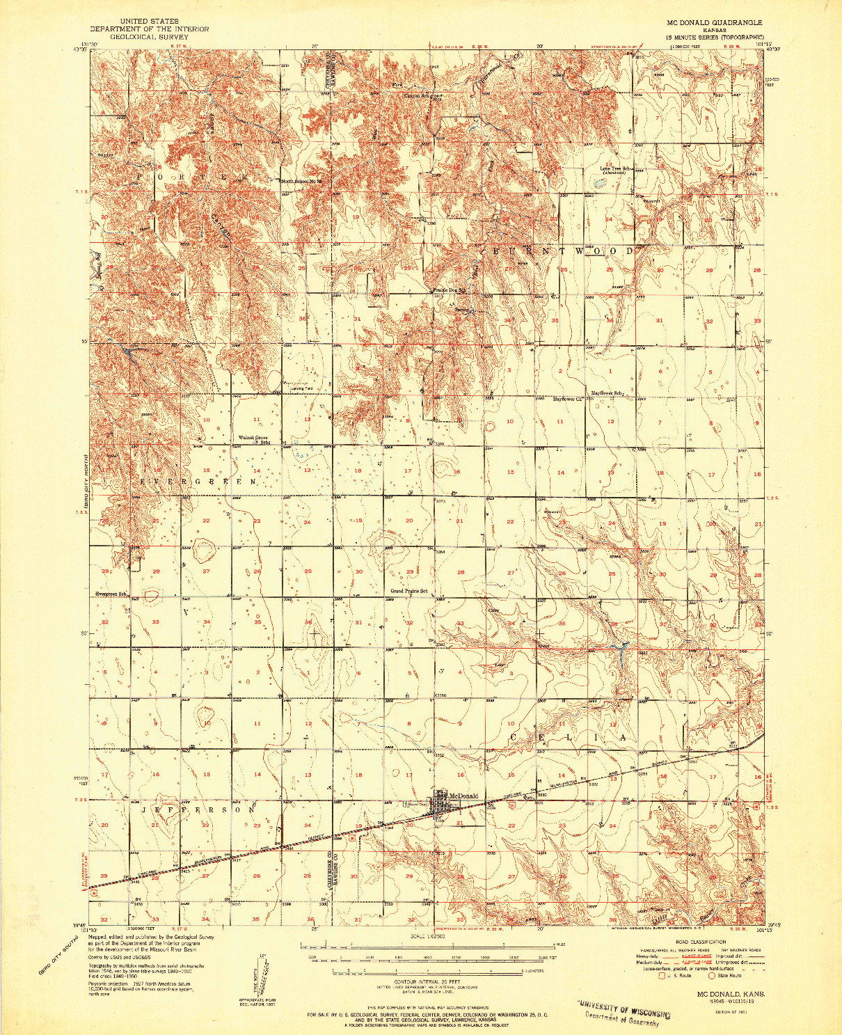 USGS 1:62500-SCALE QUADRANGLE FOR MC DONALD, KS 1951