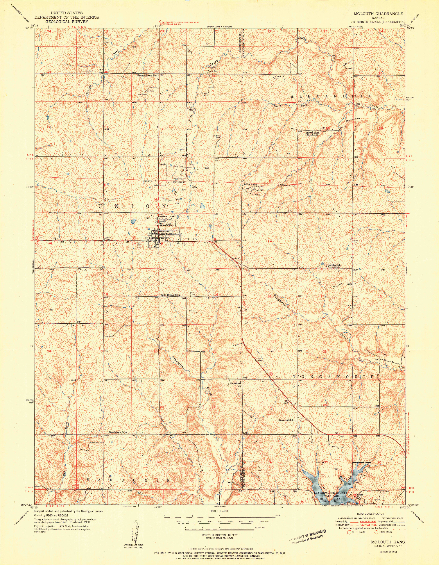 USGS 1:24000-SCALE QUADRANGLE FOR MC LOUTH, KS 1951