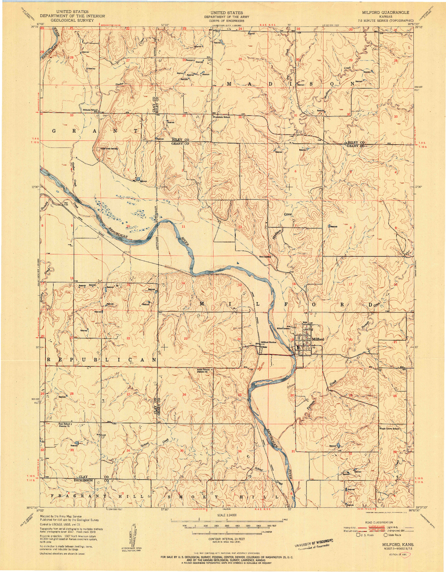 USGS 1:24000-SCALE QUADRANGLE FOR MILFORD, KS 1951