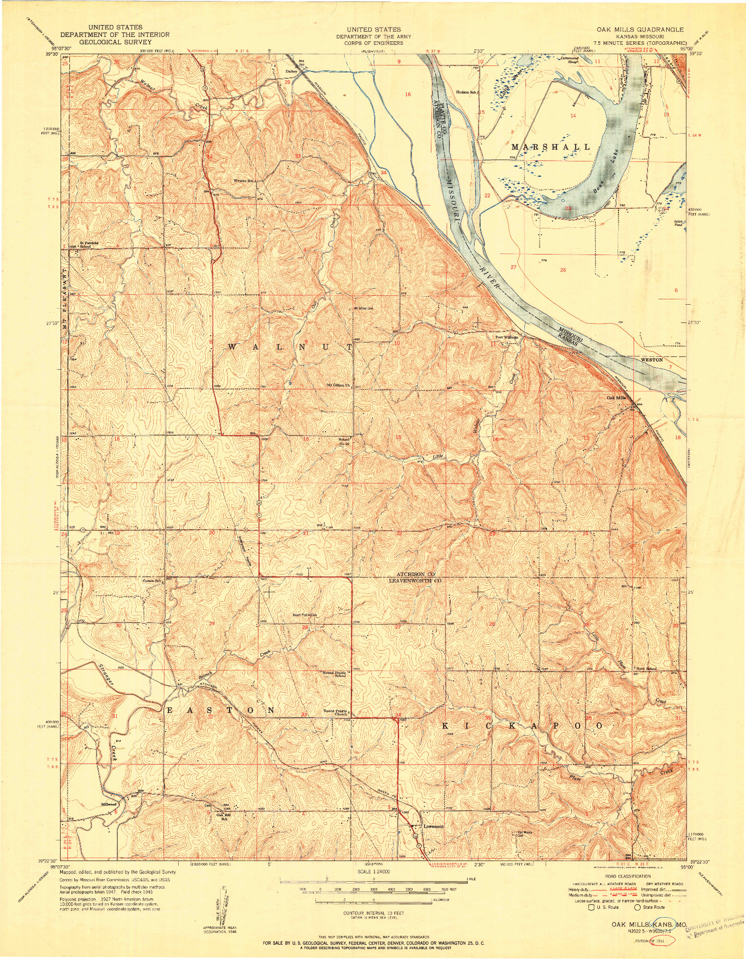 USGS 1:24000-SCALE QUADRANGLE FOR OAK MILLS, KS 1951