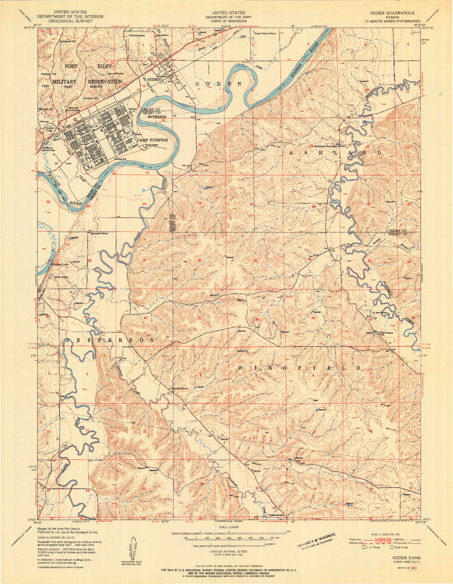 USGS 1:24000-SCALE QUADRANGLE FOR OGDEN, KS 1951