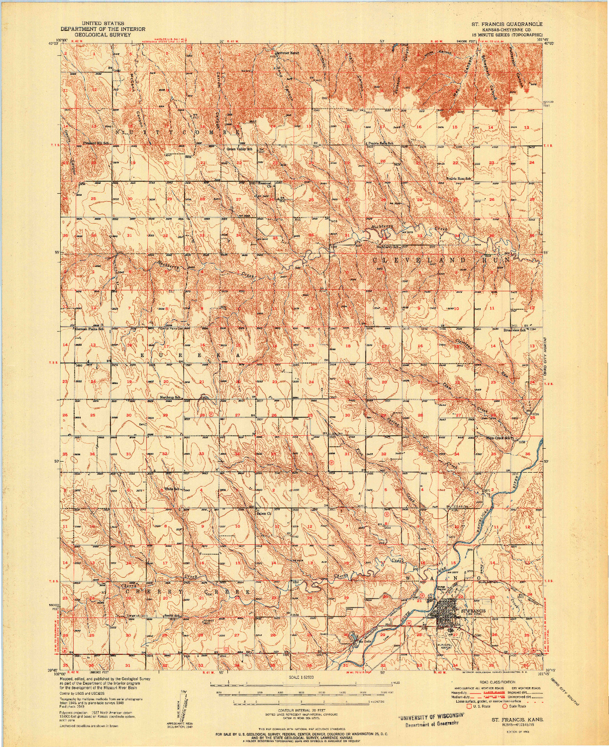 USGS 1:62500-SCALE QUADRANGLE FOR ST. FRANCIS, KS 1951