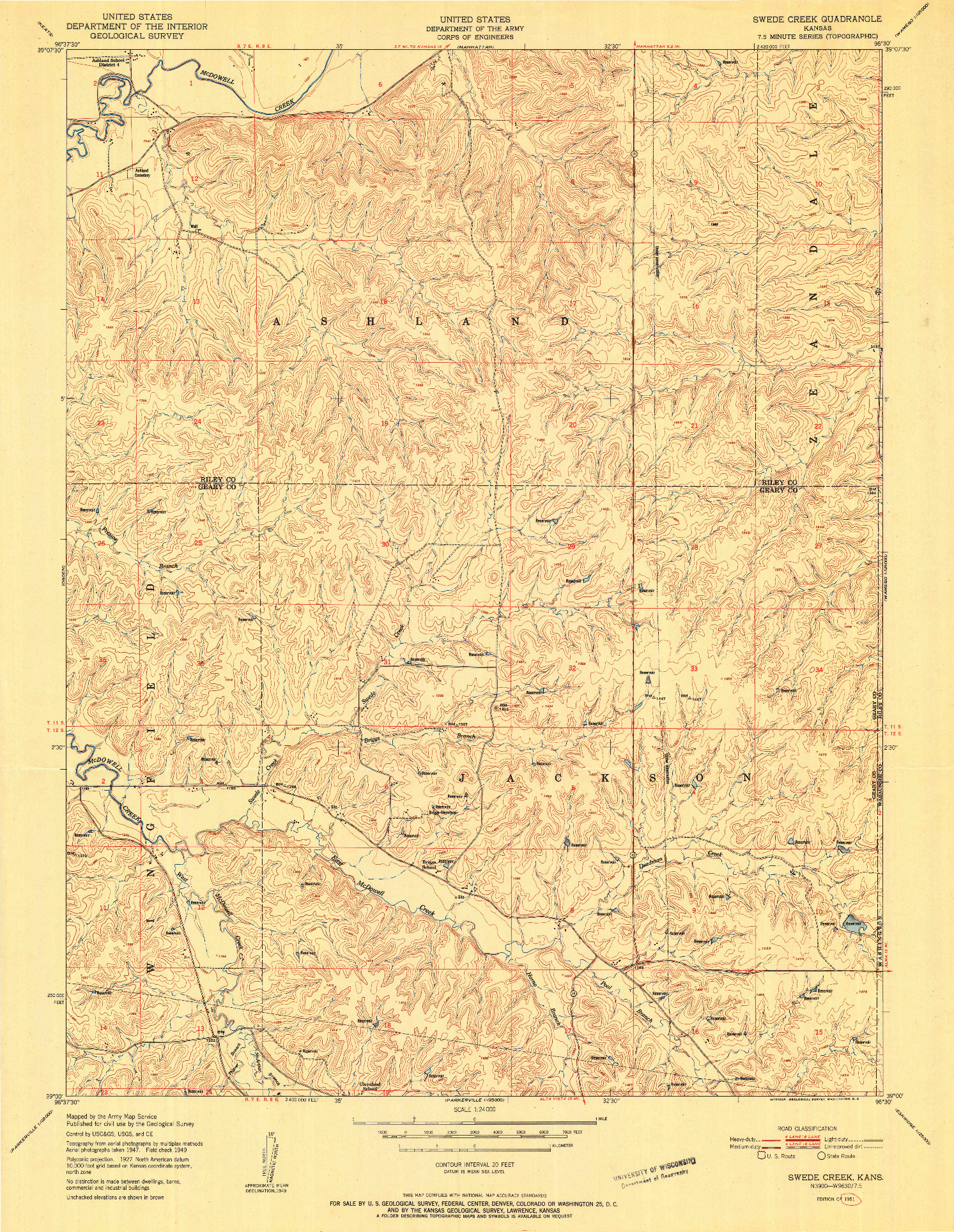 USGS 1:24000-SCALE QUADRANGLE FOR SWEDE CREEK, KS 1951