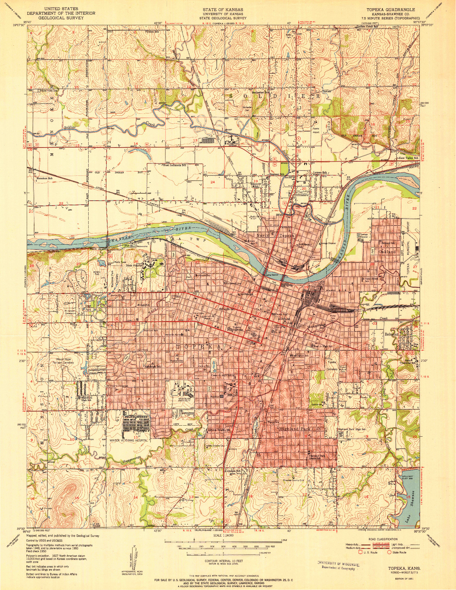 USGS 1:24000-SCALE QUADRANGLE FOR TOPEKA, KS 1951