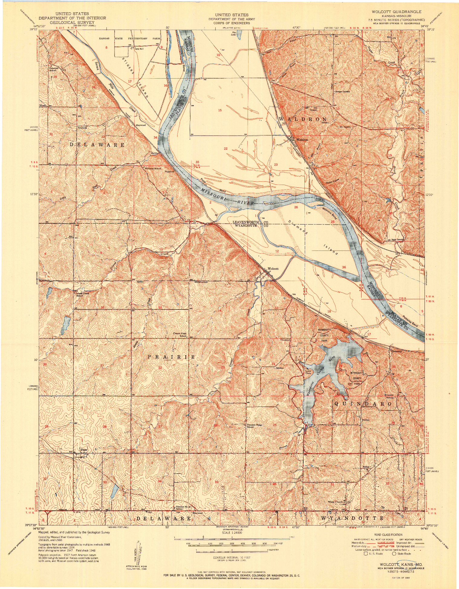 USGS 1:24000-SCALE QUADRANGLE FOR WOLCOTT, KS 1951