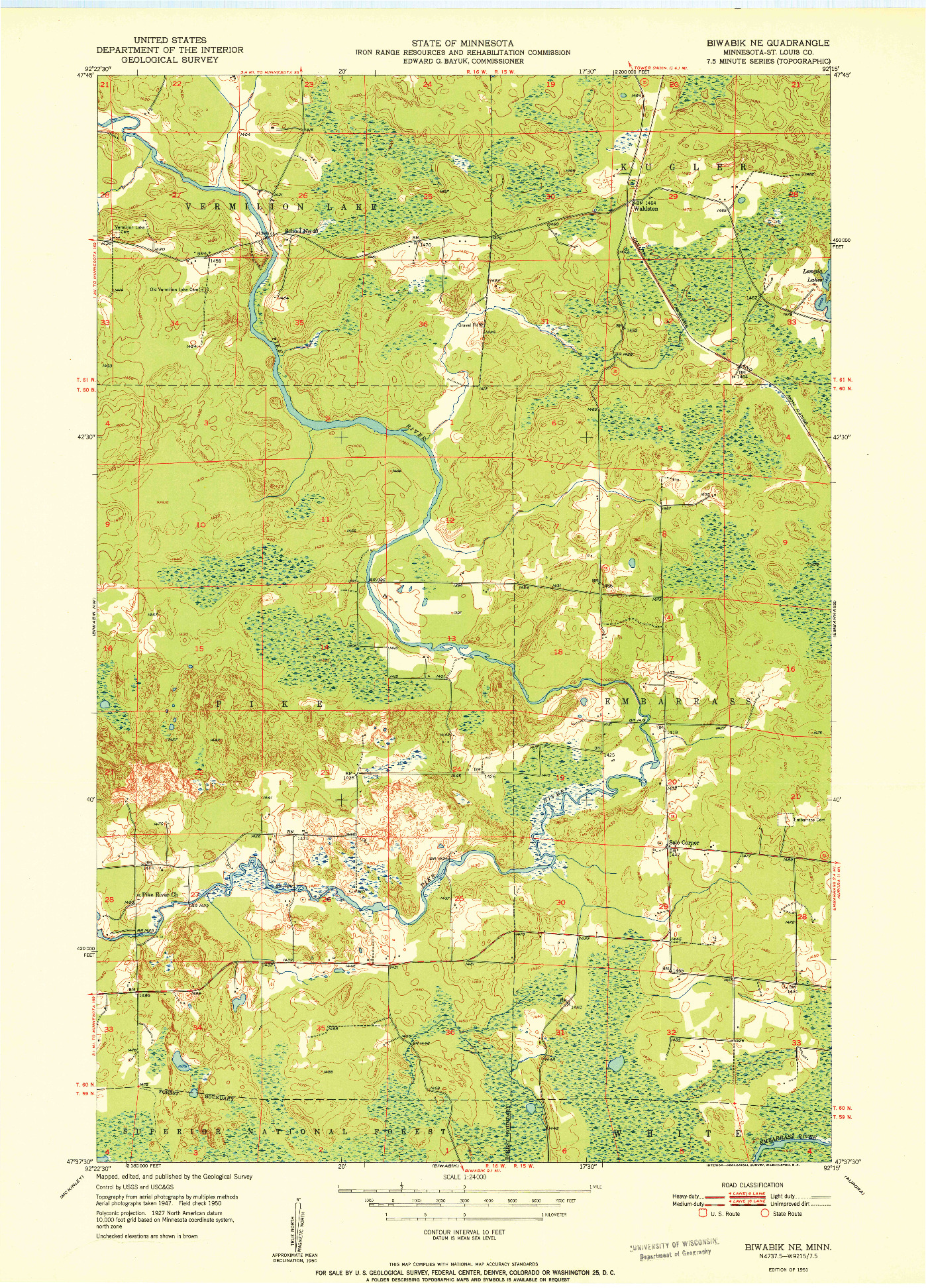 USGS 1:24000-SCALE QUADRANGLE FOR BIWABIK NE, MN 1951