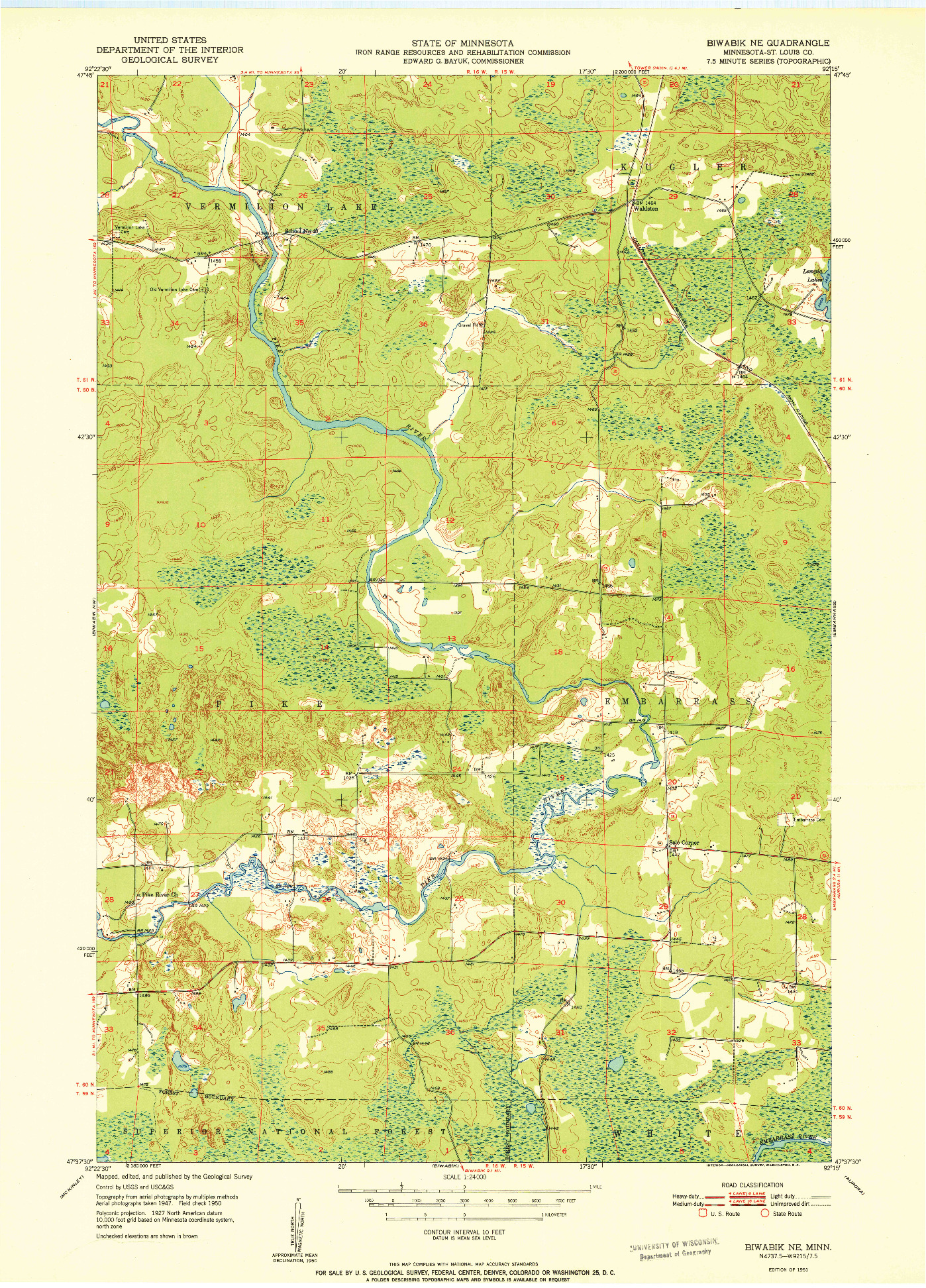 USGS 1:24000-SCALE QUADRANGLE FOR BIWABIK NE, MN 1951