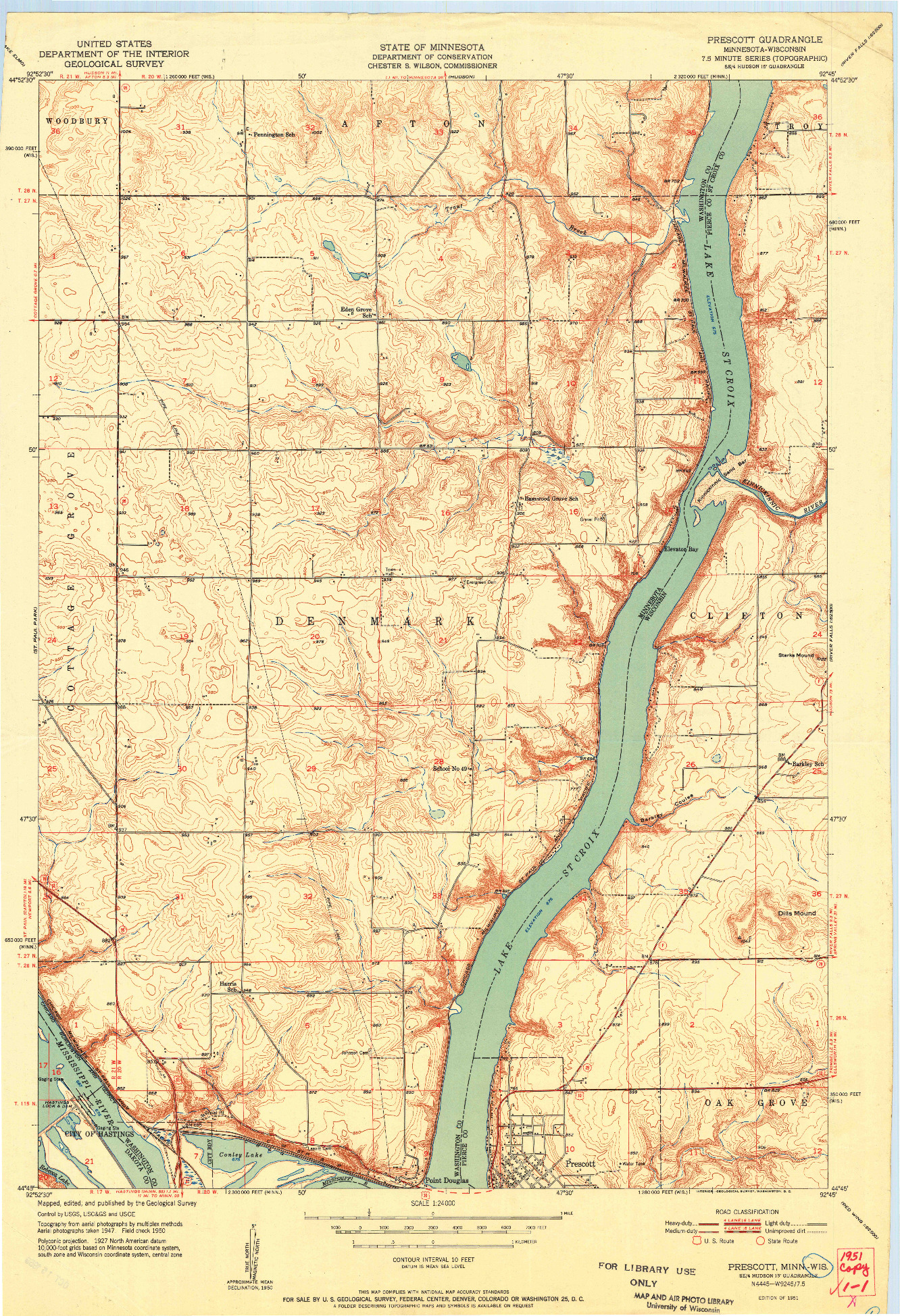 USGS 1:24000-SCALE QUADRANGLE FOR PRESCOTT, MN 1951
