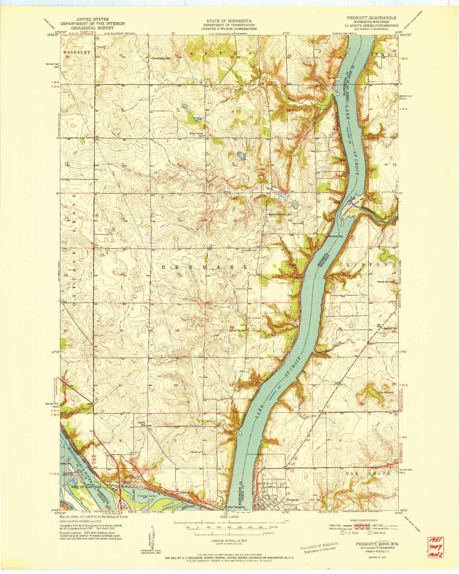 USGS 1:24000-SCALE QUADRANGLE FOR PRESCOTT, MN 1951