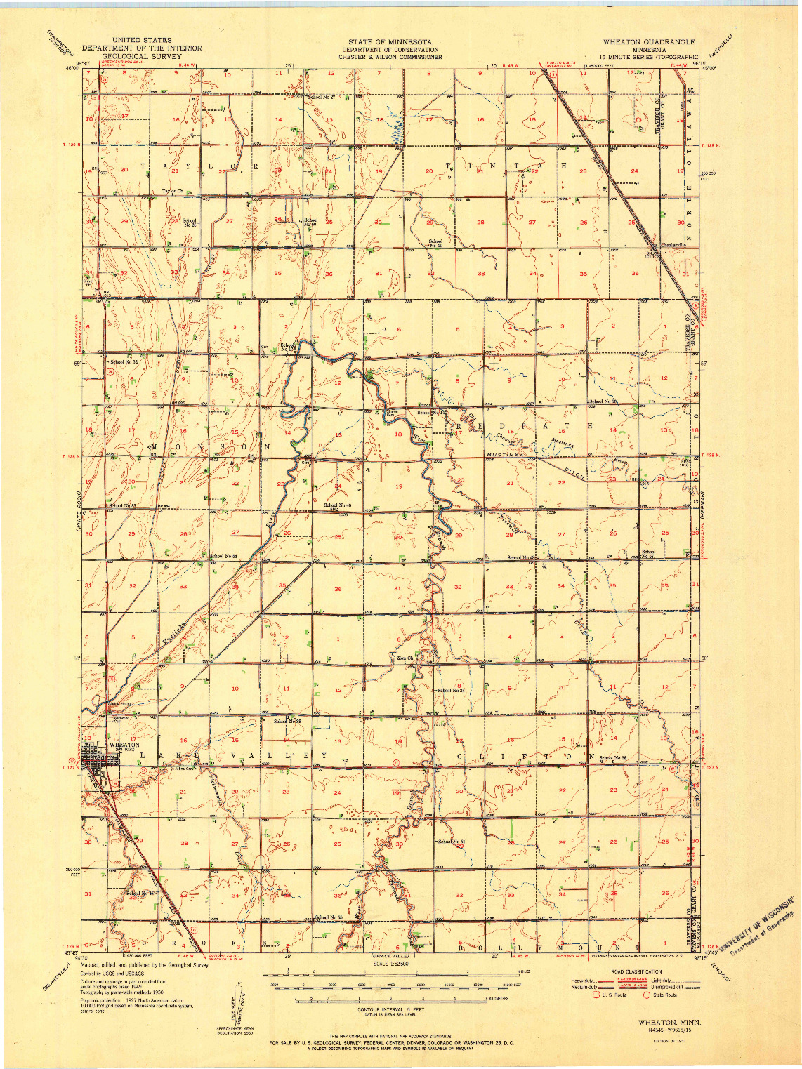 USGS 1:62500-SCALE QUADRANGLE FOR WHEATON, MN 1951