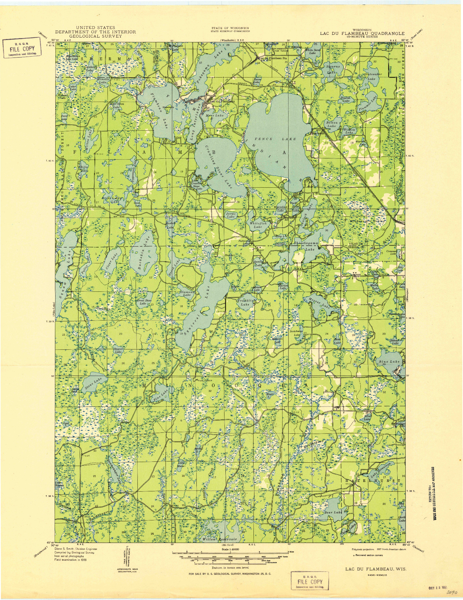 USGS 1:48000-SCALE QUADRANGLE FOR LAC DU FLAMBEAU, WI 1951