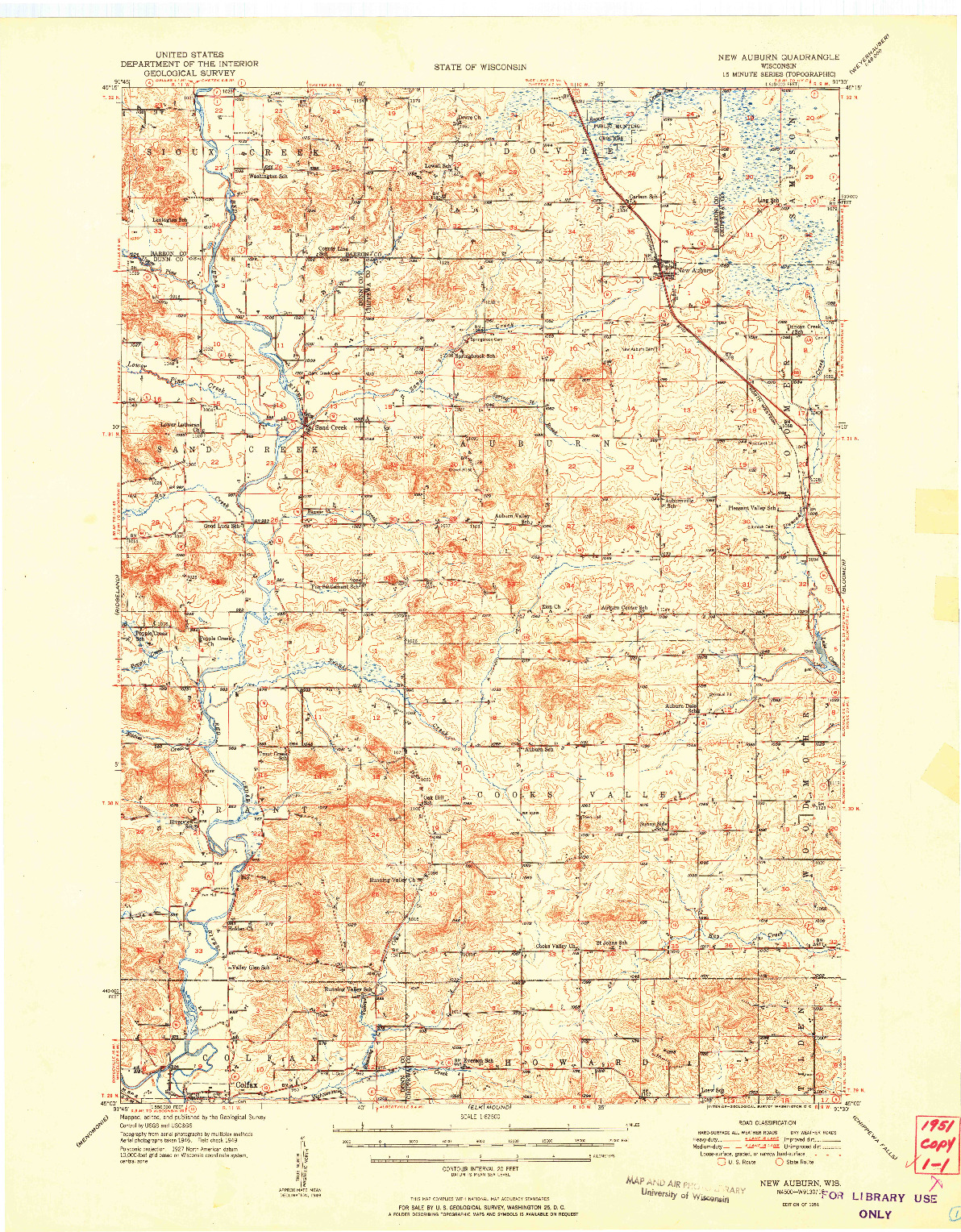 USGS 1:62500-SCALE QUADRANGLE FOR NEW AUBURN, WI 1951