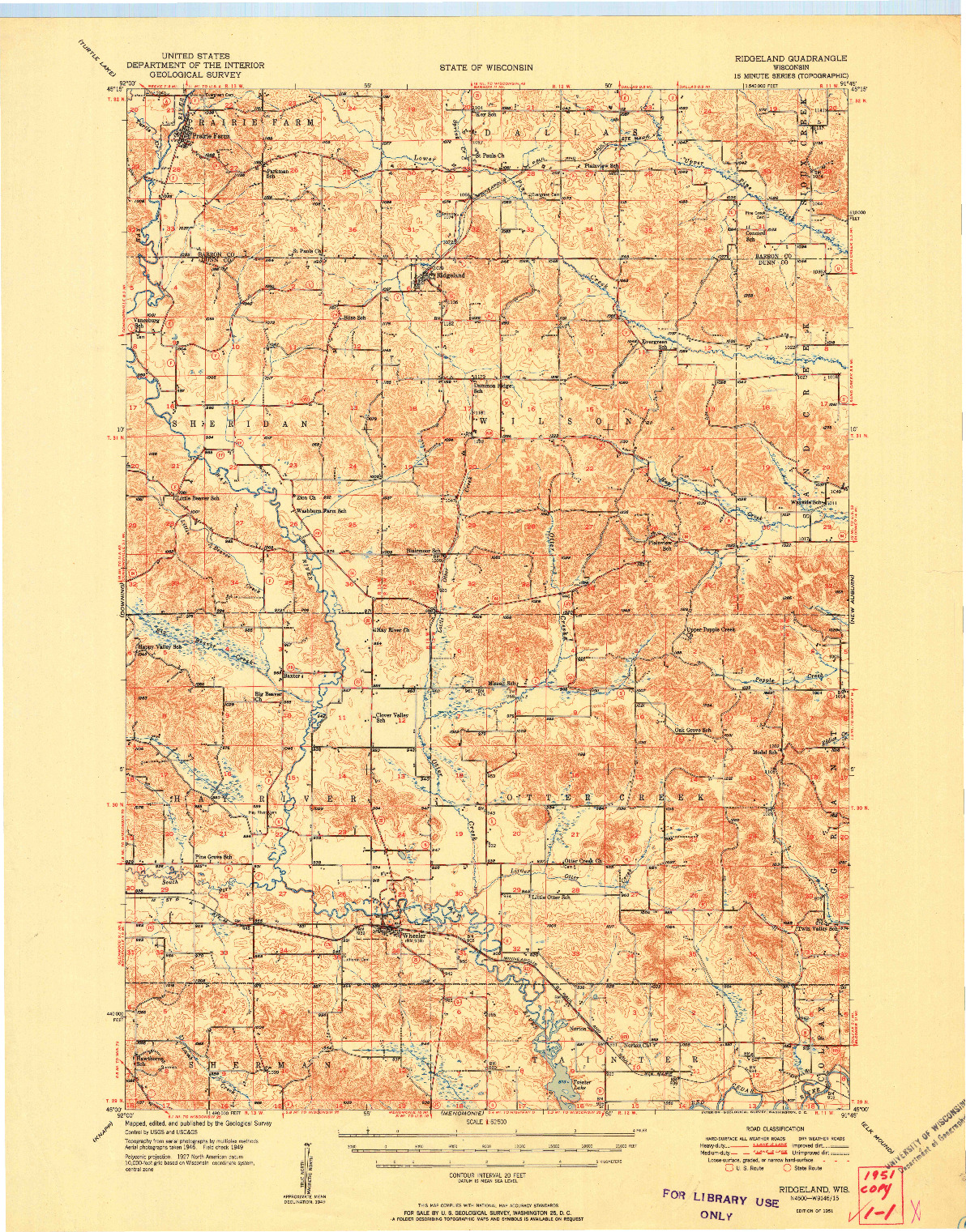 USGS 1:62500-SCALE QUADRANGLE FOR RIDGELAND, WI 1951