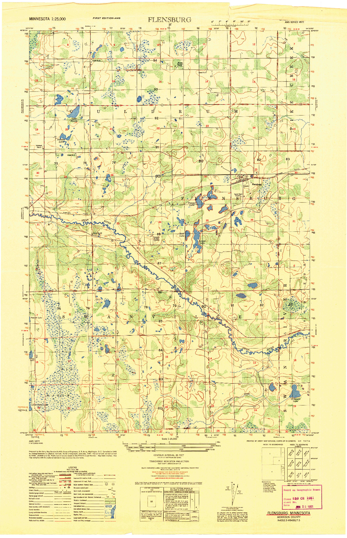 USGS 1:25000-SCALE QUADRANGLE FOR FLENSBURG, MN 1951