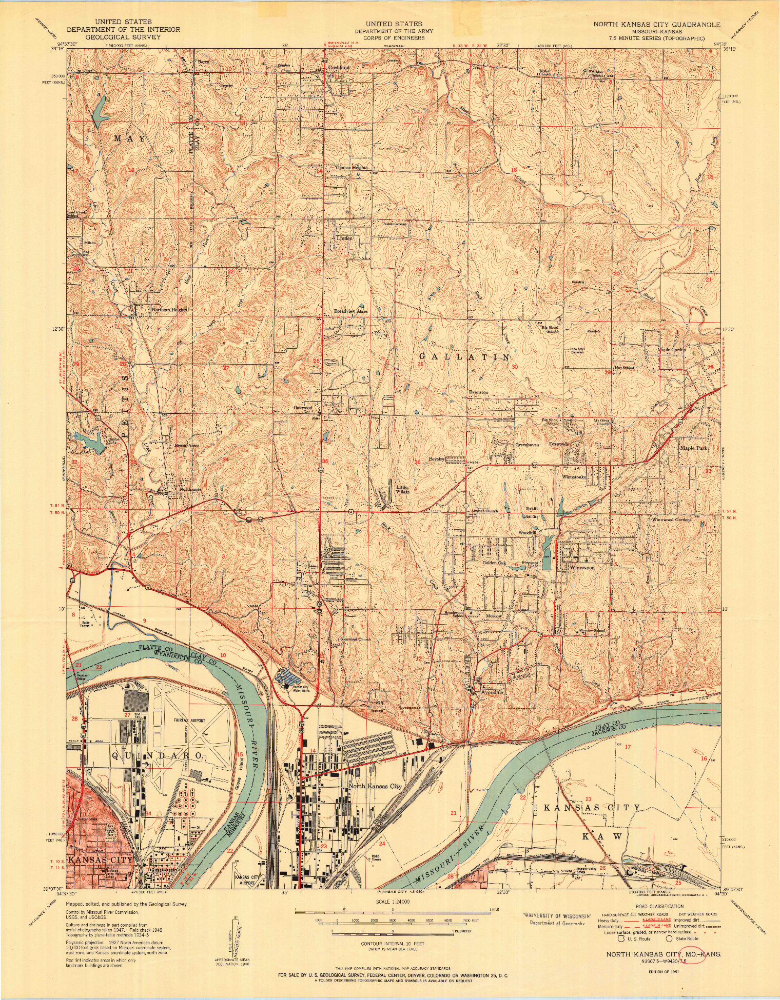 USGS 1:24000-SCALE QUADRANGLE FOR NORTH KANSAS CITY, MO 1951