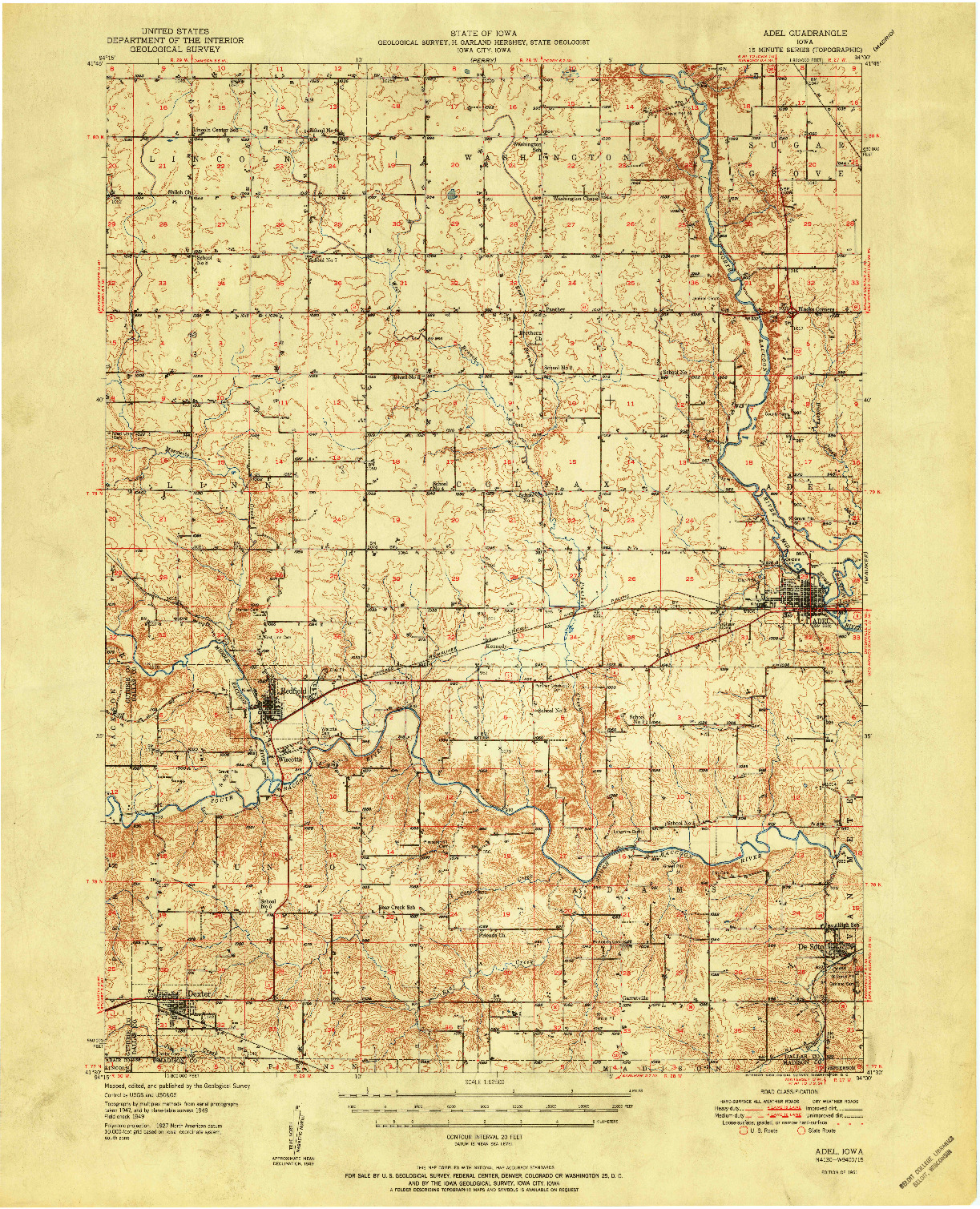USGS 1:62500-SCALE QUADRANGLE FOR ADEL, IA 1951