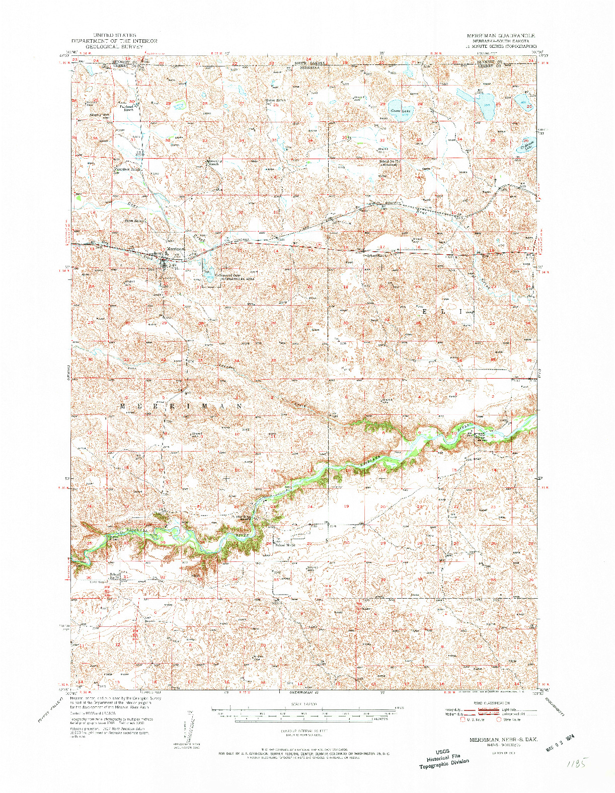 USGS 1:62500-SCALE QUADRANGLE FOR MERRIMAN, NE 1951