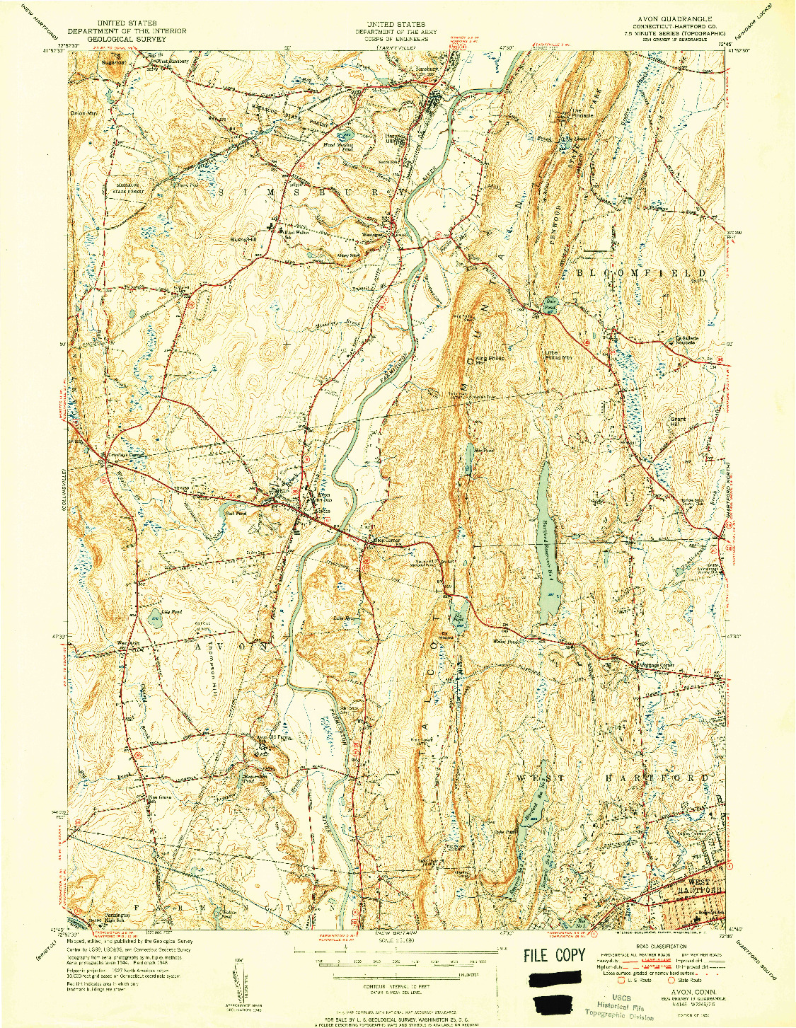 USGS 1:31680-SCALE QUADRANGLE FOR AVON, CT 1951
