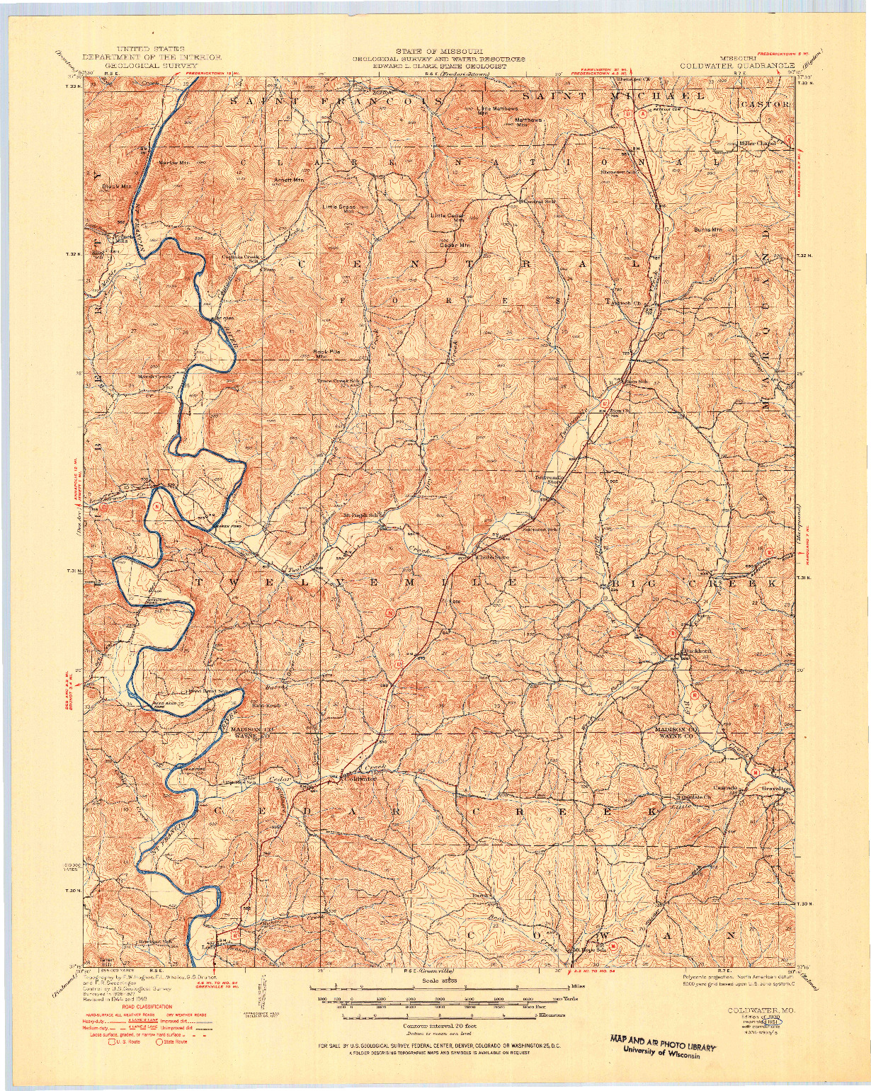USGS 1:62500-SCALE QUADRANGLE FOR COLDWATER, MO 1930