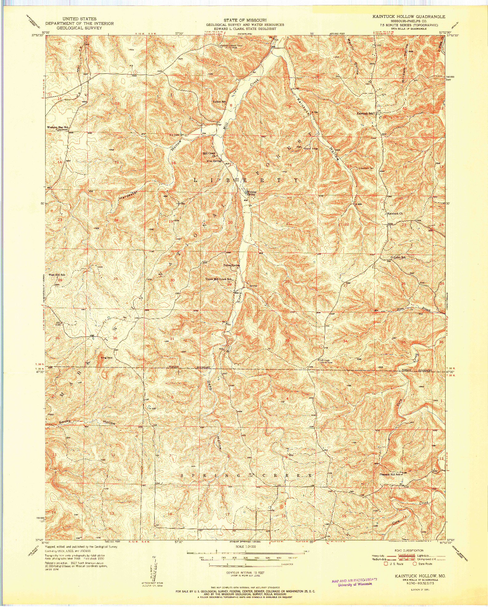 USGS 1:24000-SCALE QUADRANGLE FOR KAINTUCK HOLLOW, MO 1951