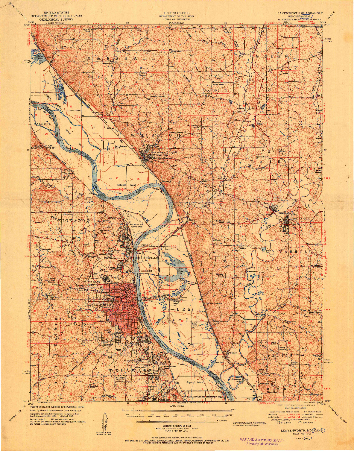 USGS 1:62500-SCALE QUADRANGLE FOR LEAVENWORTH, MO 1951