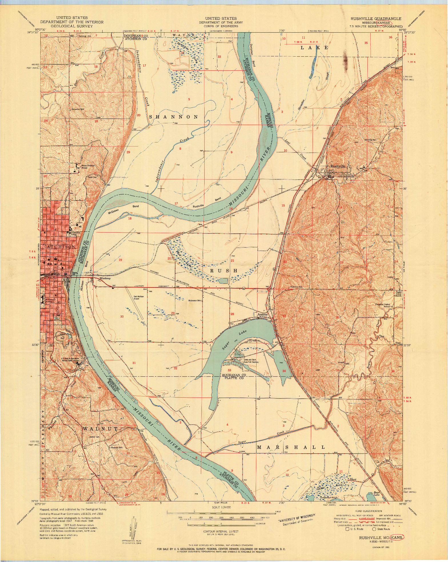 USGS 1:24000-SCALE QUADRANGLE FOR RUSHVILLE, MO 1951