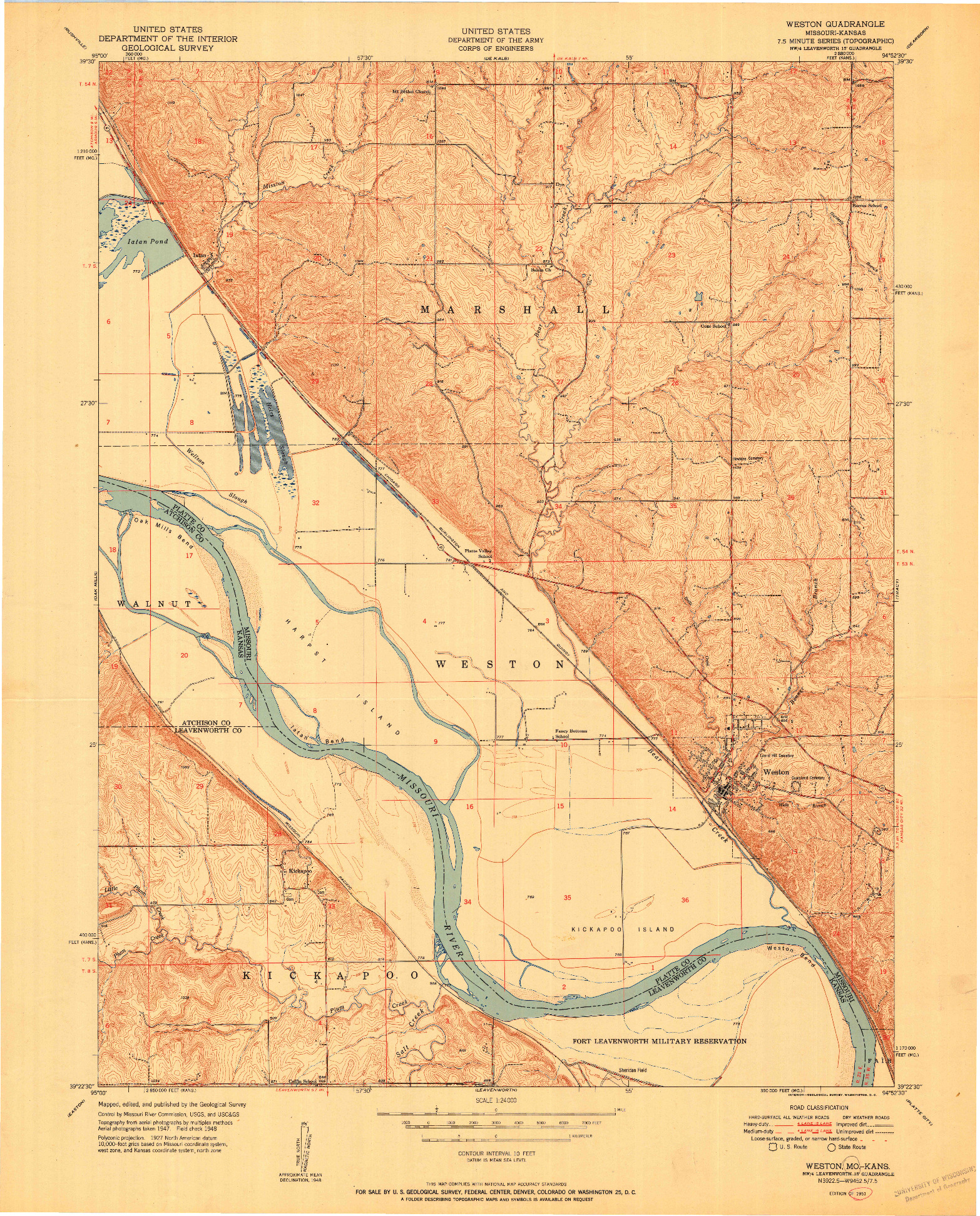 USGS 1:24000-SCALE QUADRANGLE FOR WESTON, MO 1951