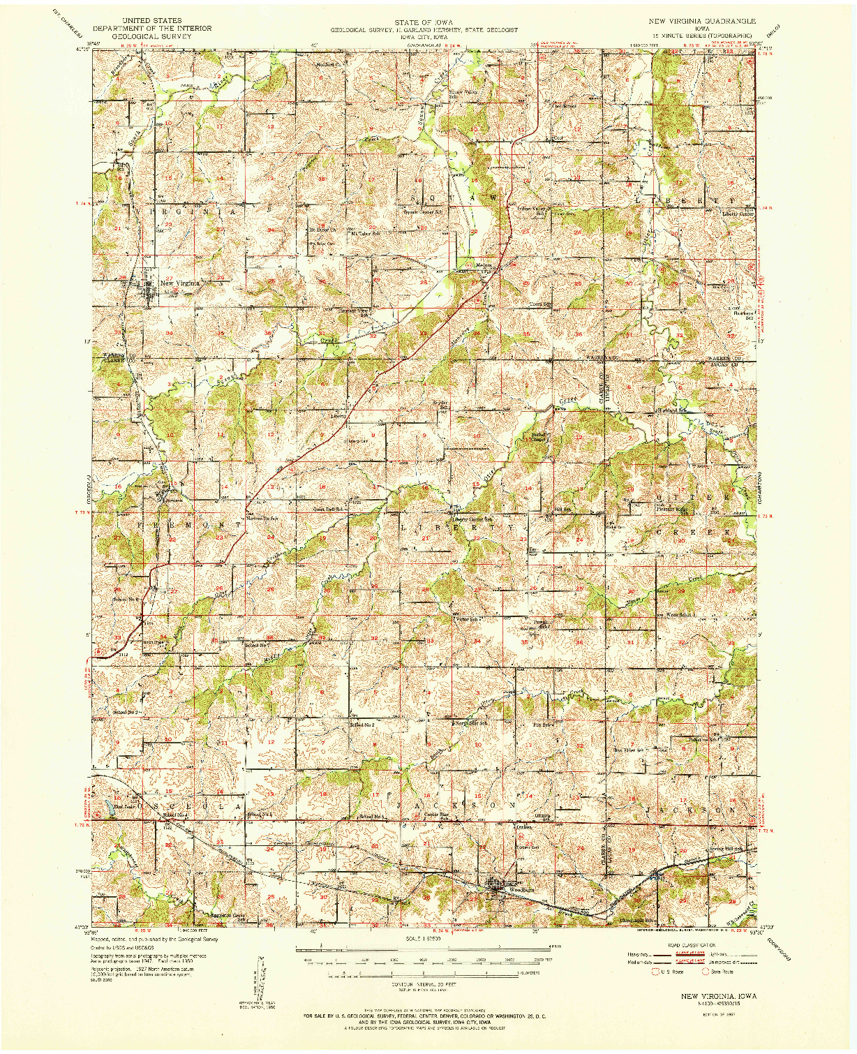 USGS 1:62500-SCALE QUADRANGLE FOR NEW VIRGINIA, IA 1952