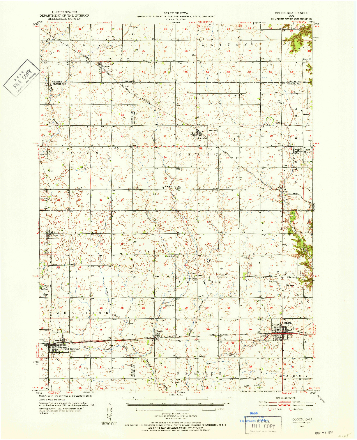 USGS 1:62500-SCALE QUADRANGLE FOR OGDEN, IA 1951