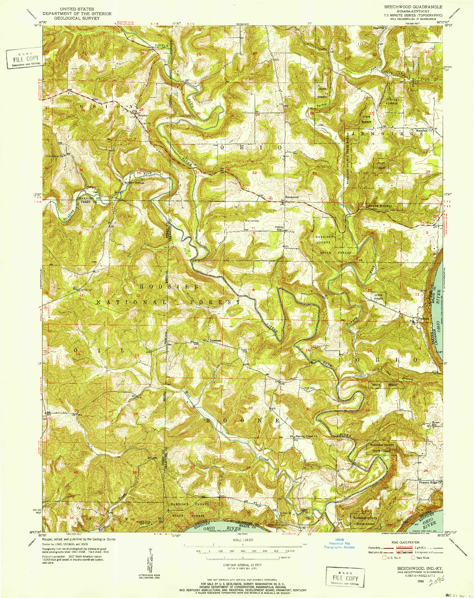 USGS 1:24000-SCALE QUADRANGLE FOR BEECHWOOD, IN 1950