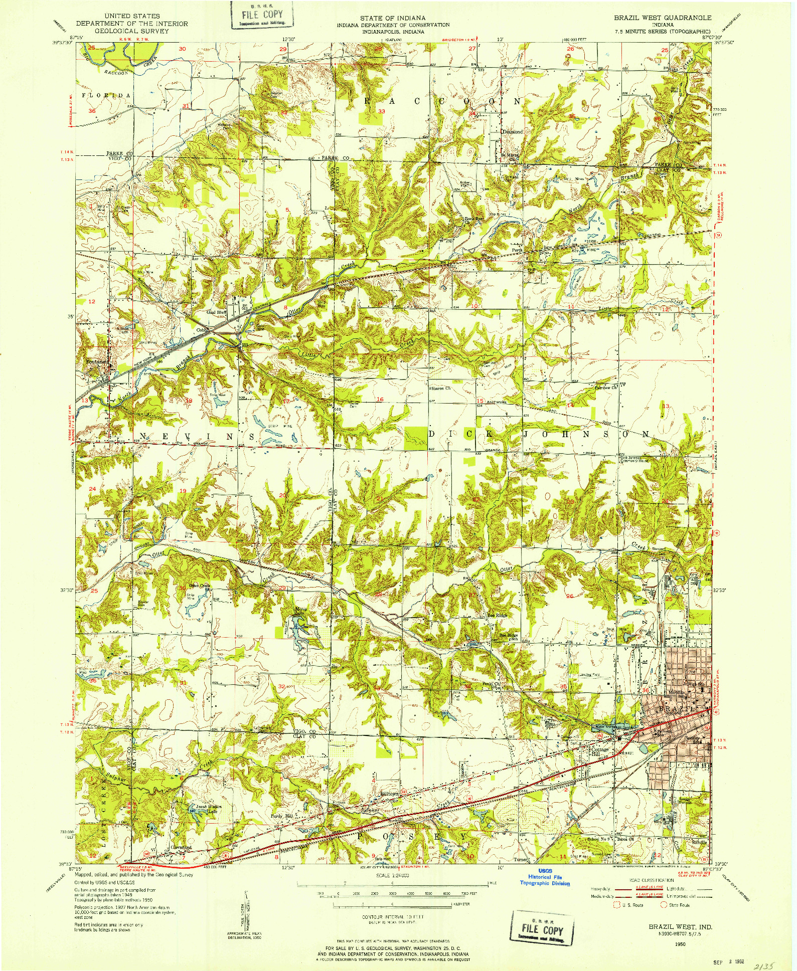 USGS 1:24000-SCALE QUADRANGLE FOR BRAZIL WEST, IN 1950