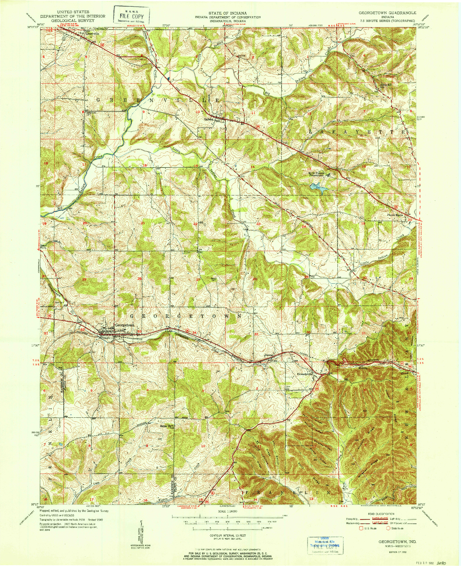 USGS 1:24000-SCALE QUADRANGLE FOR GEORGETOWN, IN 1952