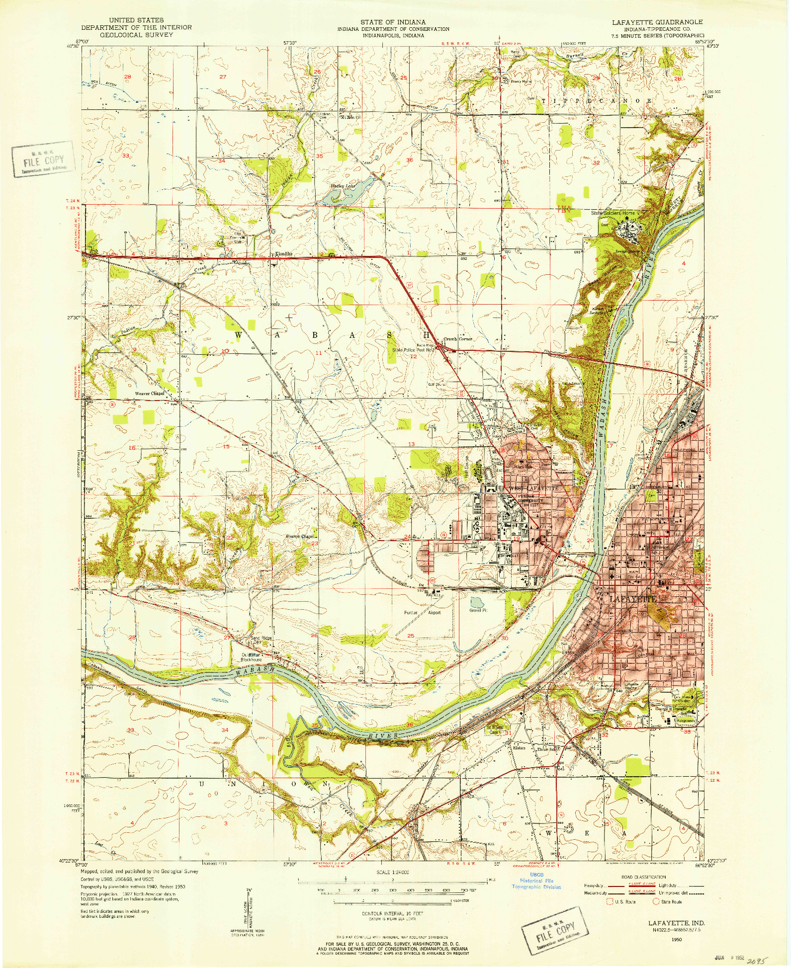 USGS 1:24000-SCALE QUADRANGLE FOR LAFAYETTE, IN 1950