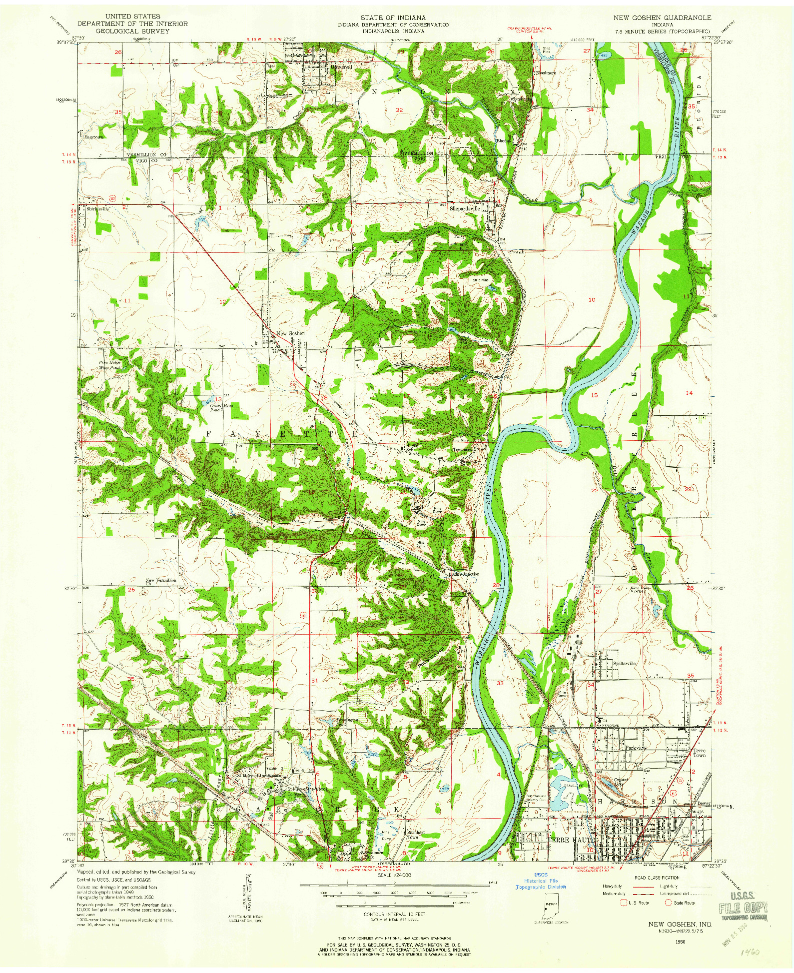 USGS 1:24000-SCALE QUADRANGLE FOR NEW GOSHEN, IN 1950