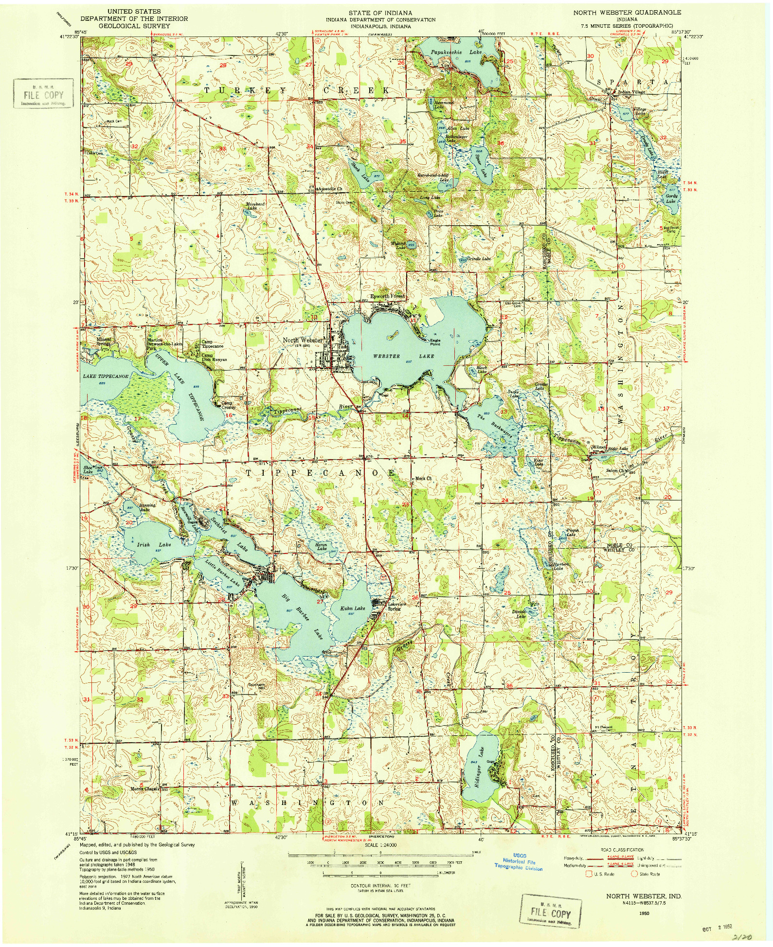 USGS 1:24000-SCALE QUADRANGLE FOR NORTH WEBSTER, IN 1950