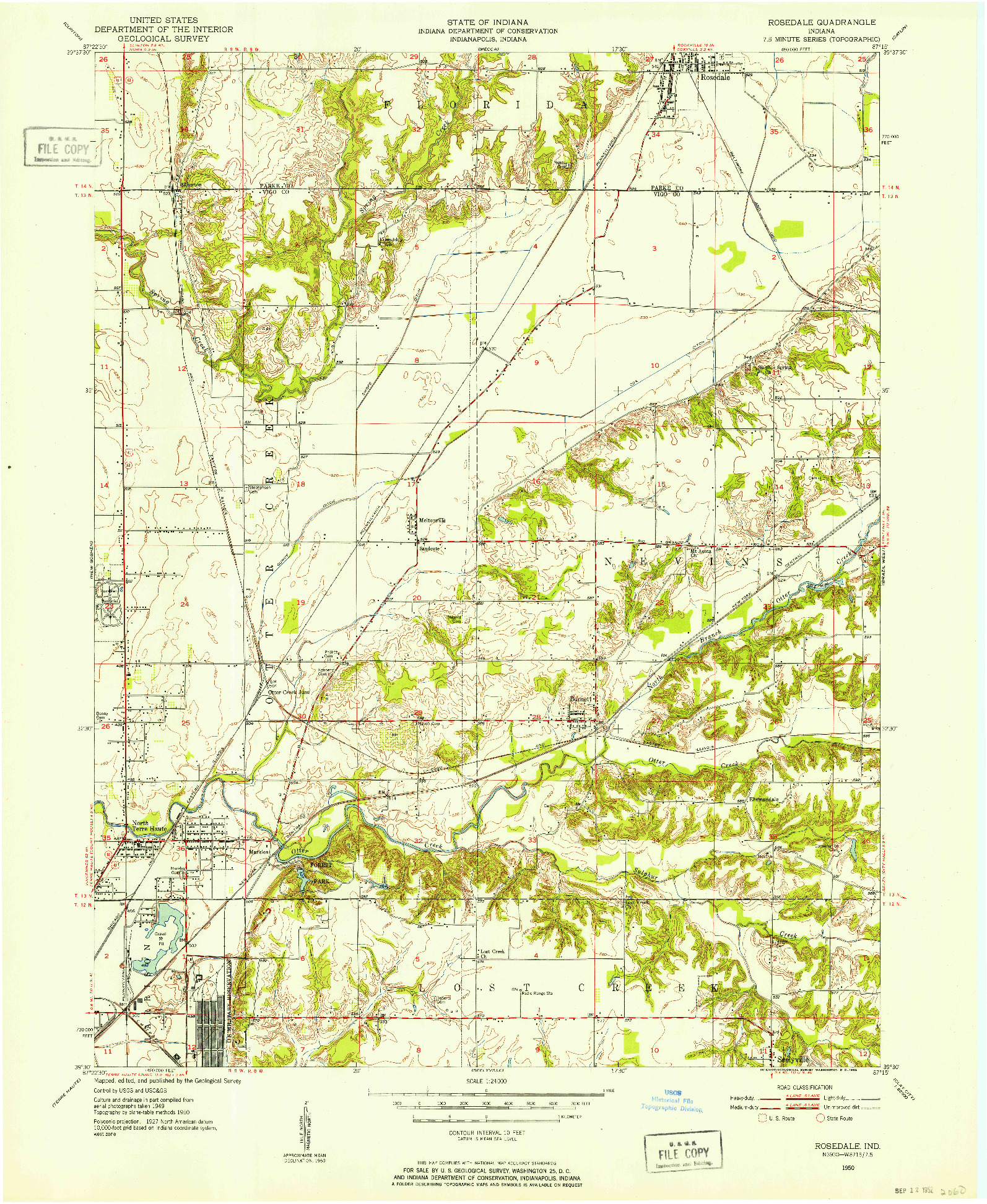 USGS 1:24000-SCALE QUADRANGLE FOR ROSEDALE, IN 1950