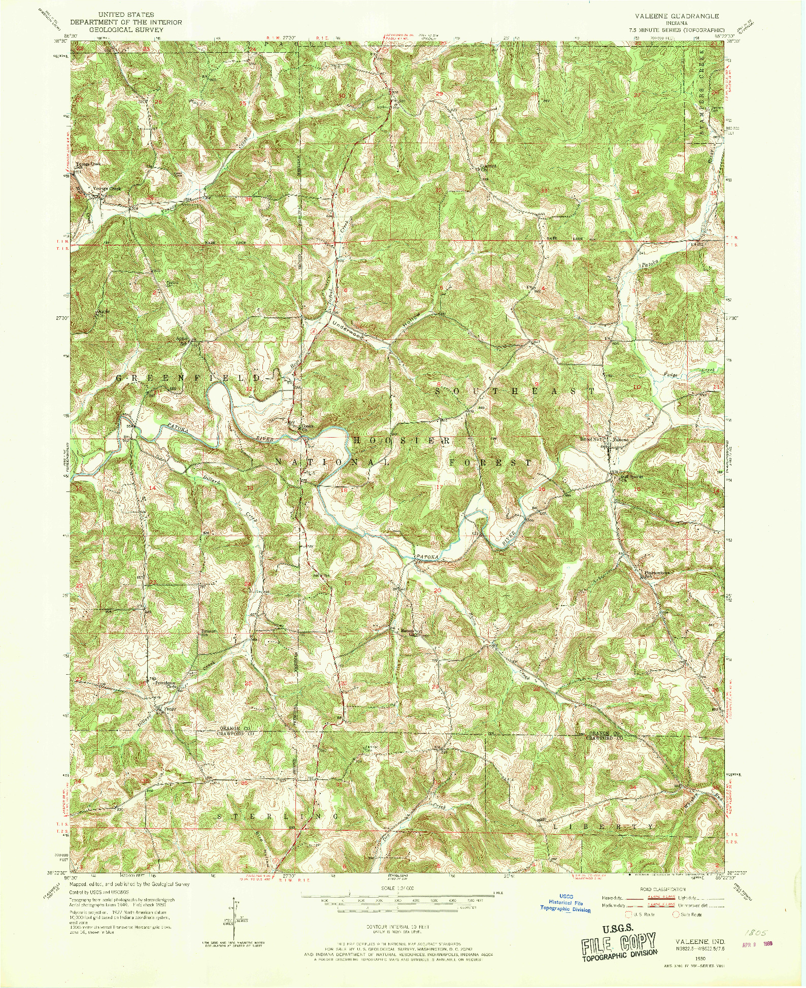 USGS 1:24000-SCALE QUADRANGLE FOR VALEENE, IN 1950